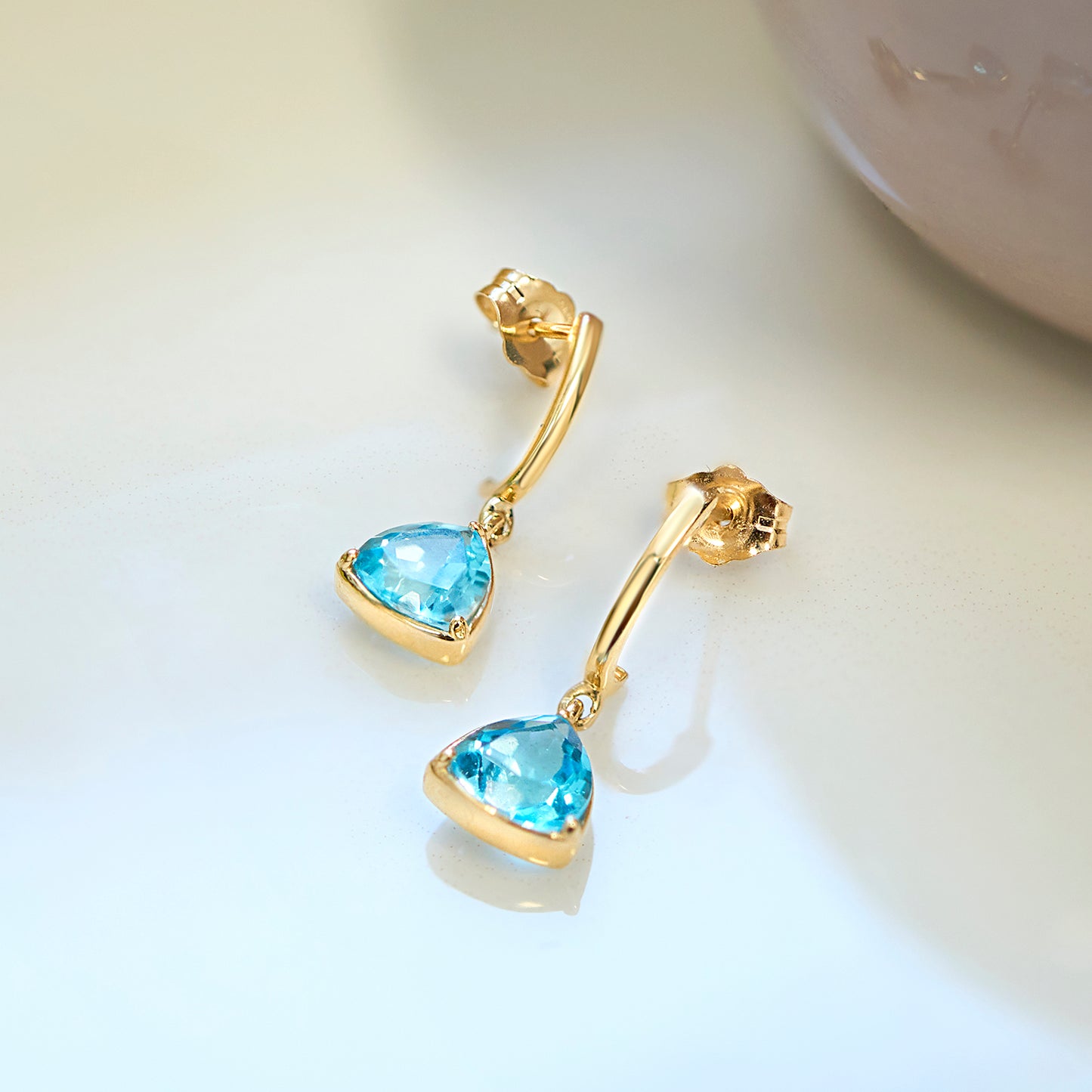 Blue Topaz Trillion Dangle Earrings with Top View