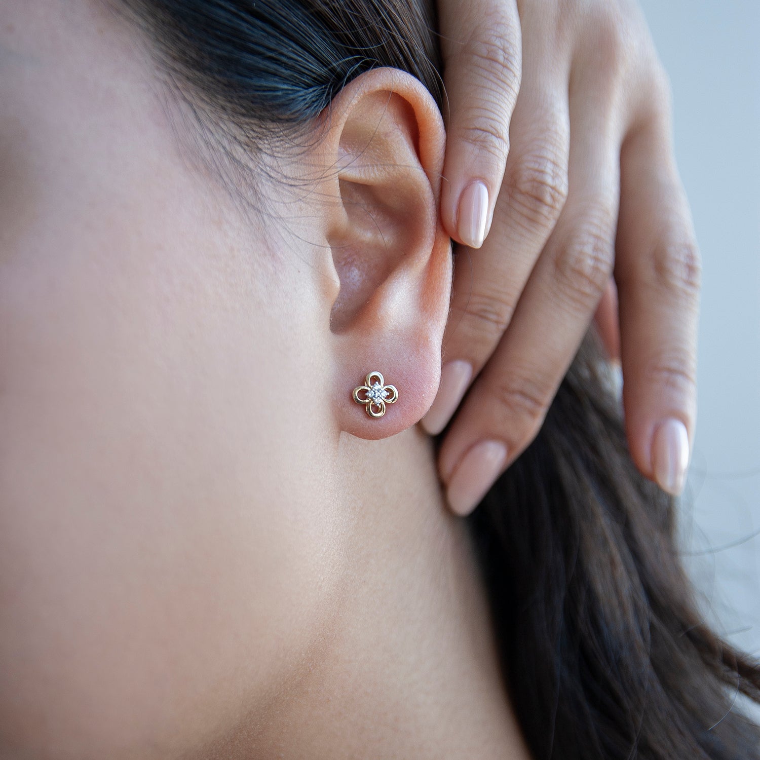 Eva Flower Stud Earrings In Girl Ear