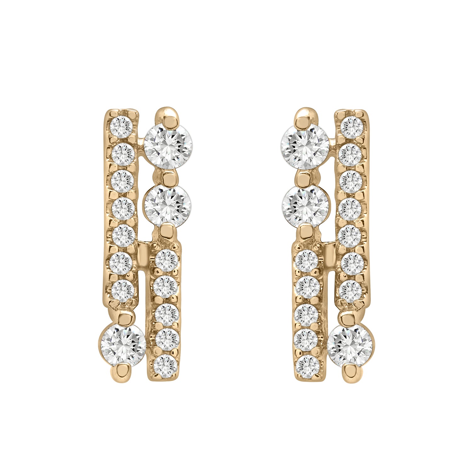 Ella Diamond Double Bar Stud Earrings In Gold With Front View