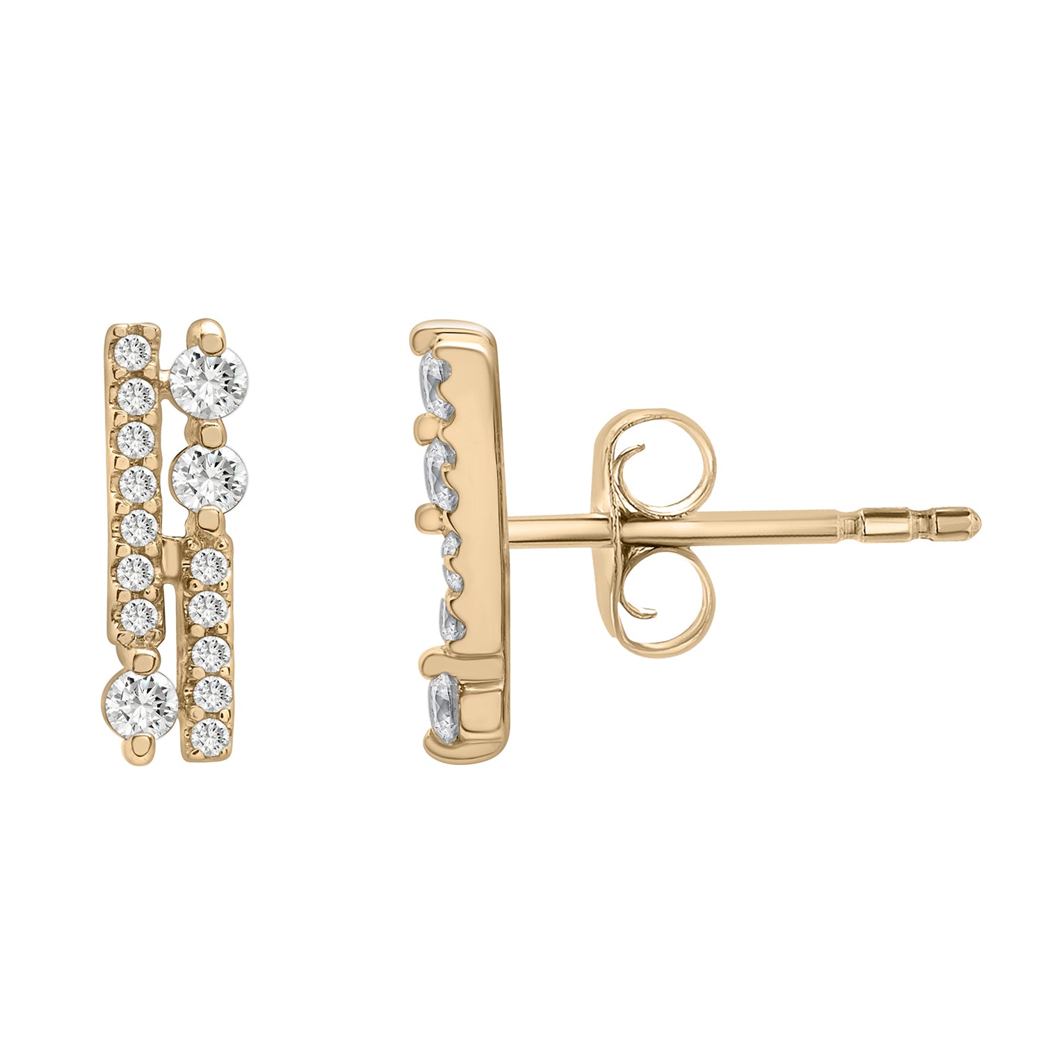 Ella Diamond Double Bar Stud Earrings In Gold With Side View