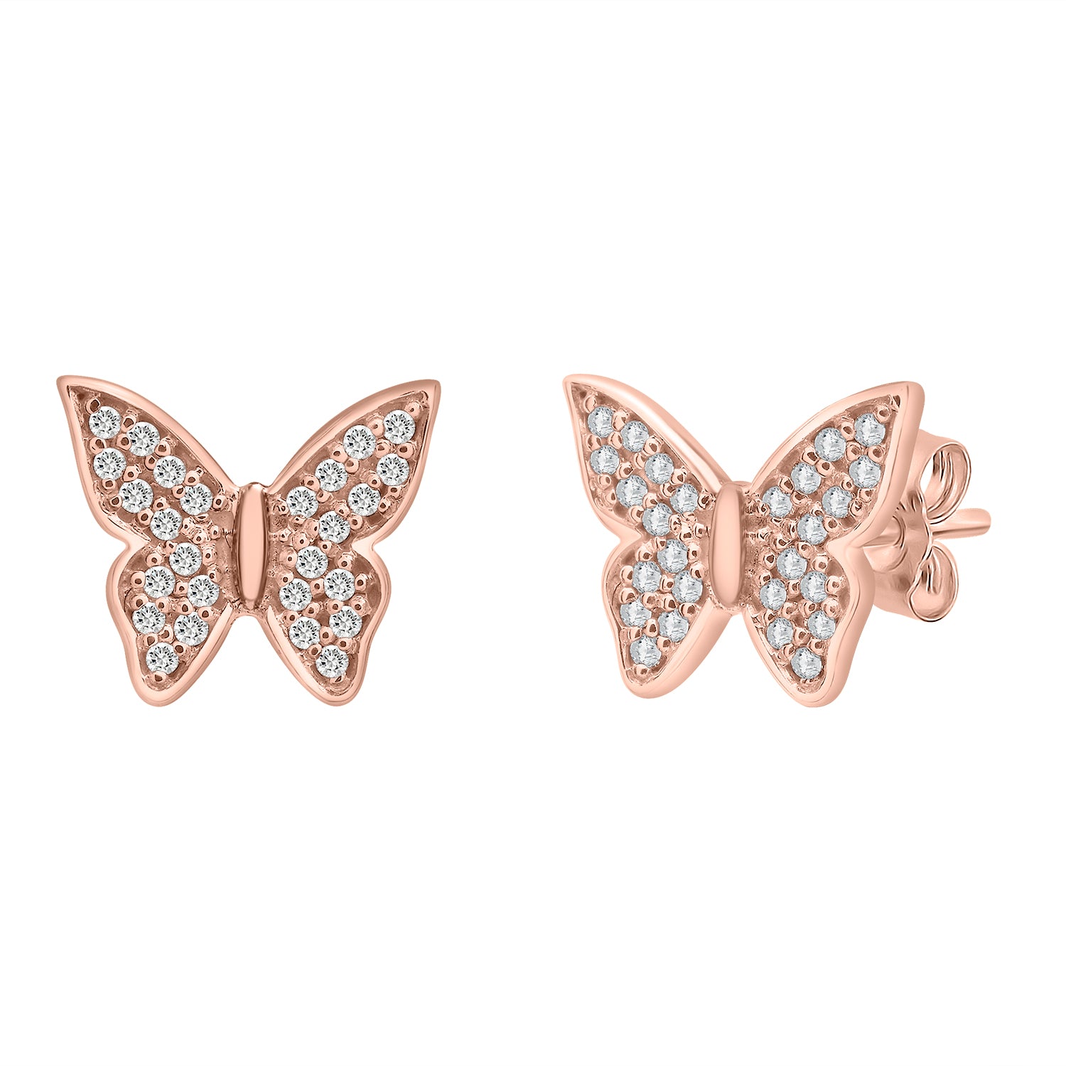 Lilly Diamond Butterfly Stud Earrings In Rose Gold 