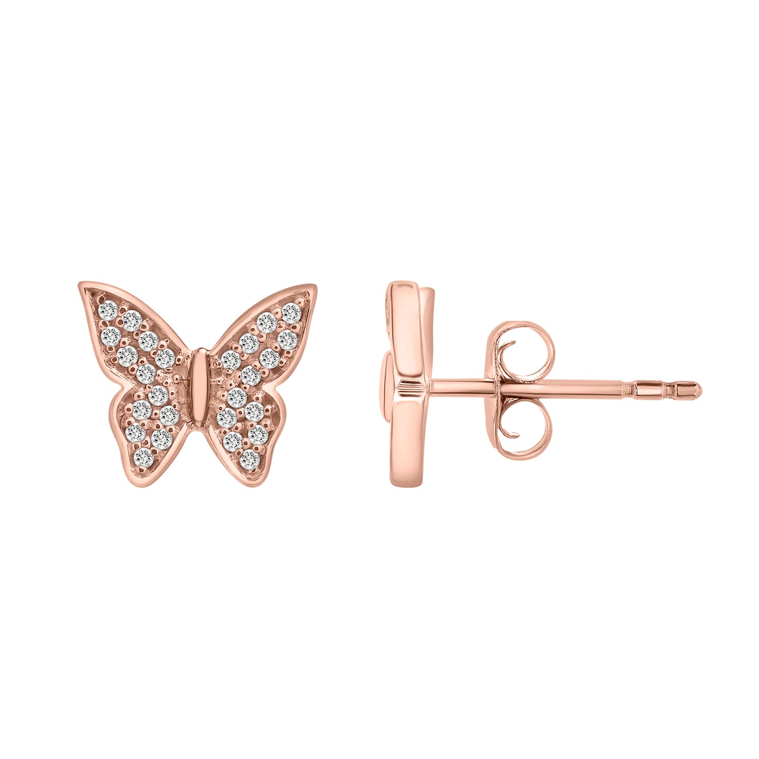 Lilly Diamond Butterfly Stud Earrings In Rose Gold From Front view