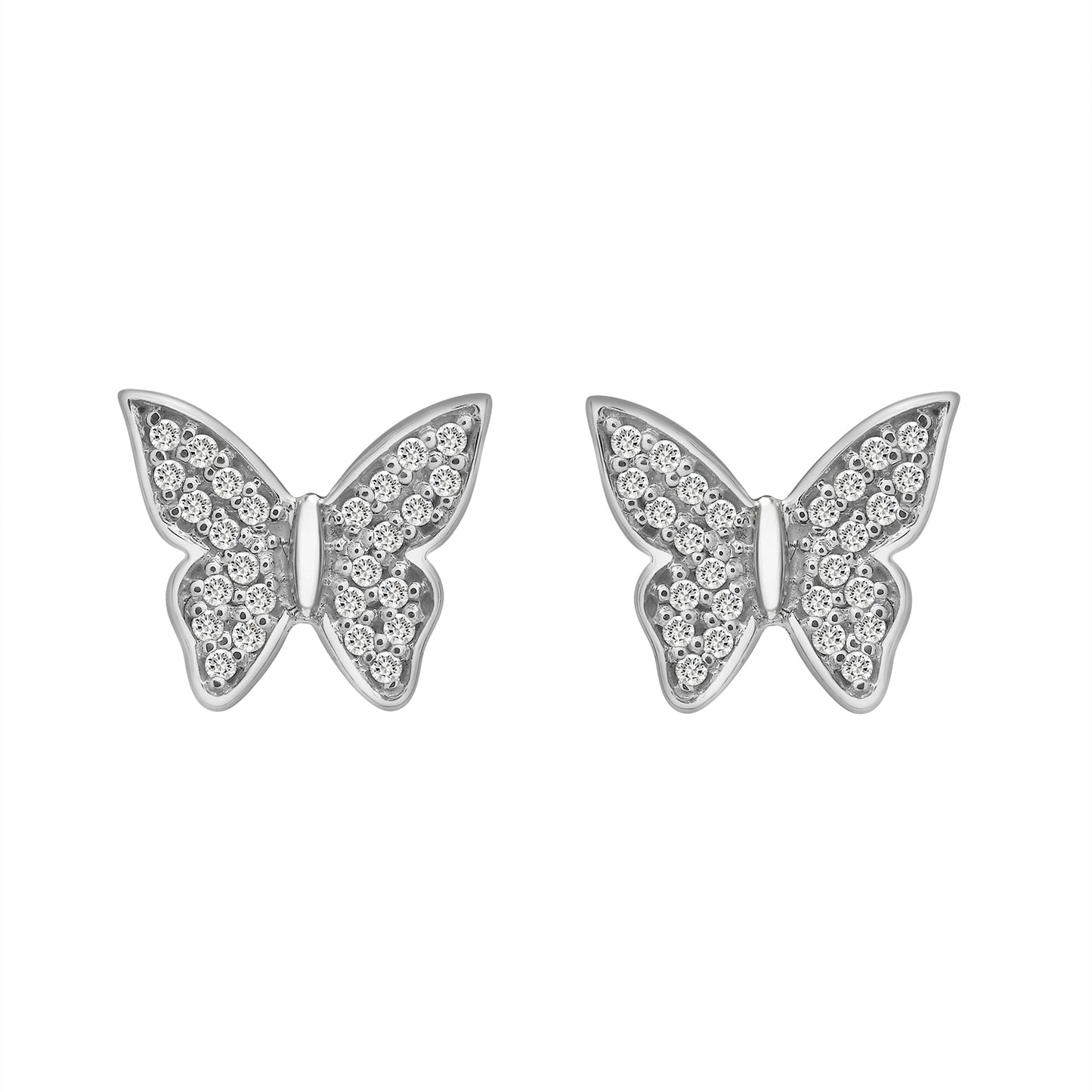 Lilly Diamond Butterfly Stud Earrings In Pair From Front View