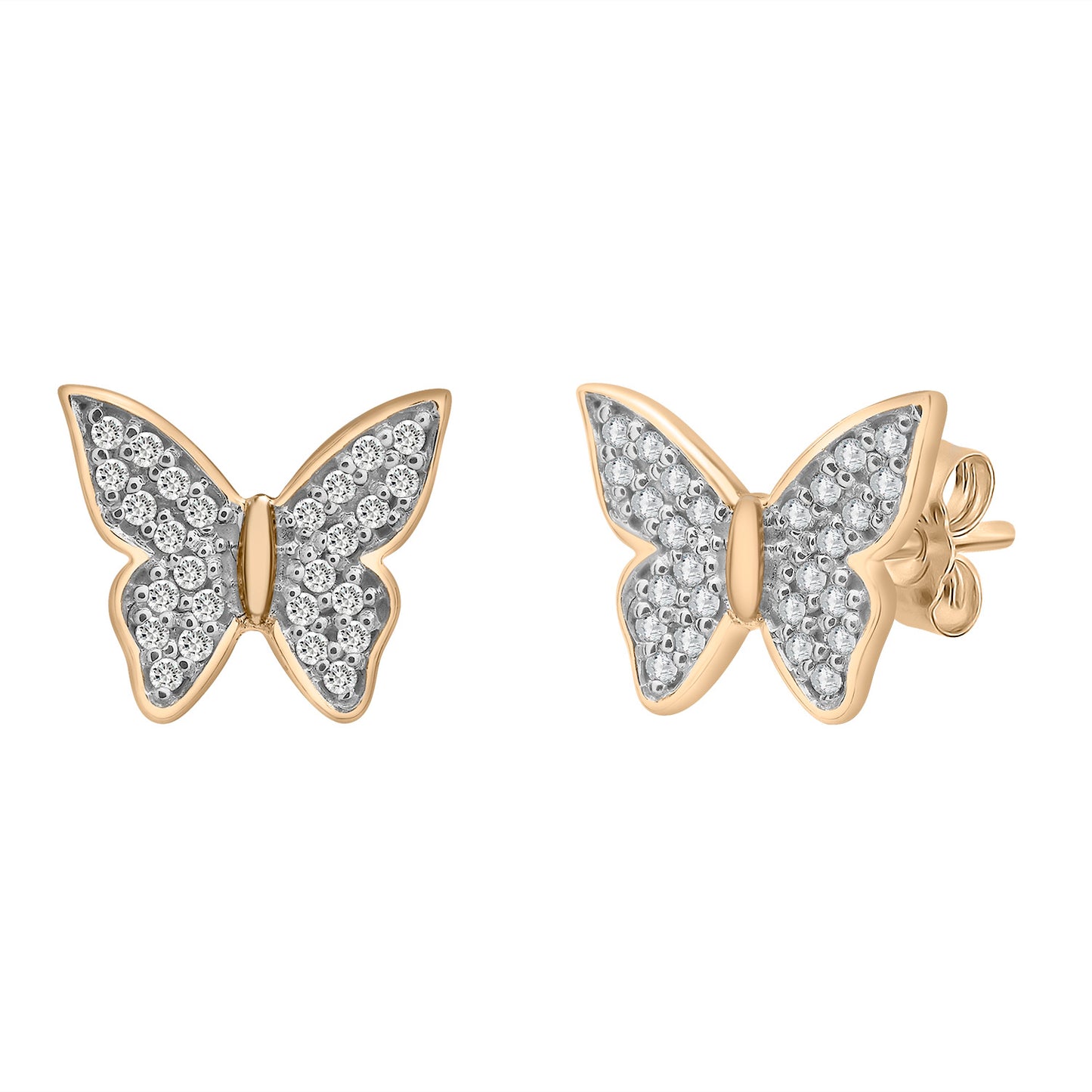 Lilly Diamond Butterfly Stud Earrings In Gold Pair From Front View