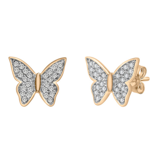 Image for Lilly Diamond Butterfly Stud Earrings In Gold Pair From Front View