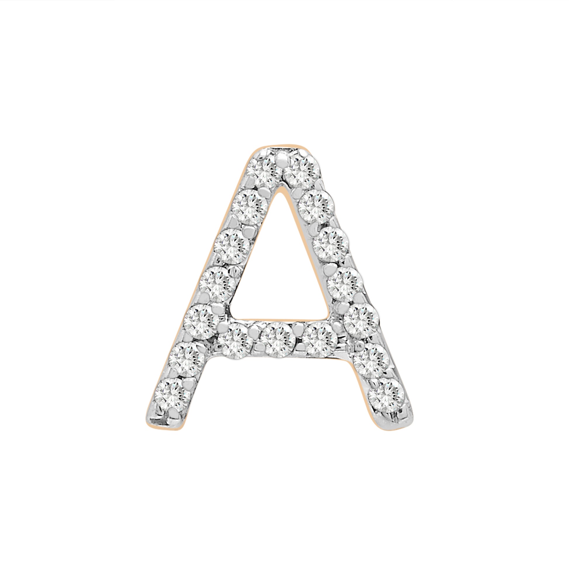 Single Initial Diamond Stud - A with Yellow Gold