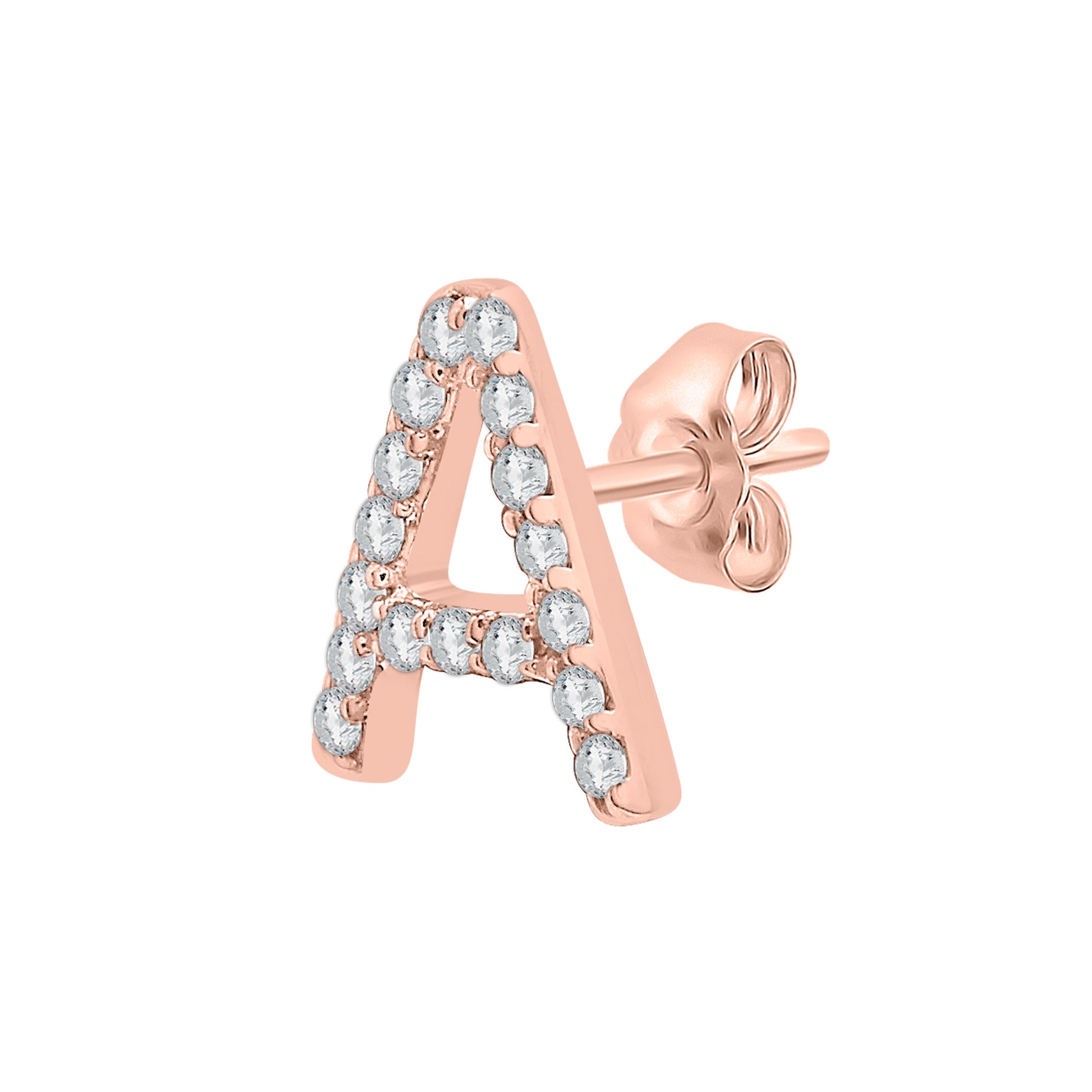 Single Initial Diamond Stud - A with Rose Gold