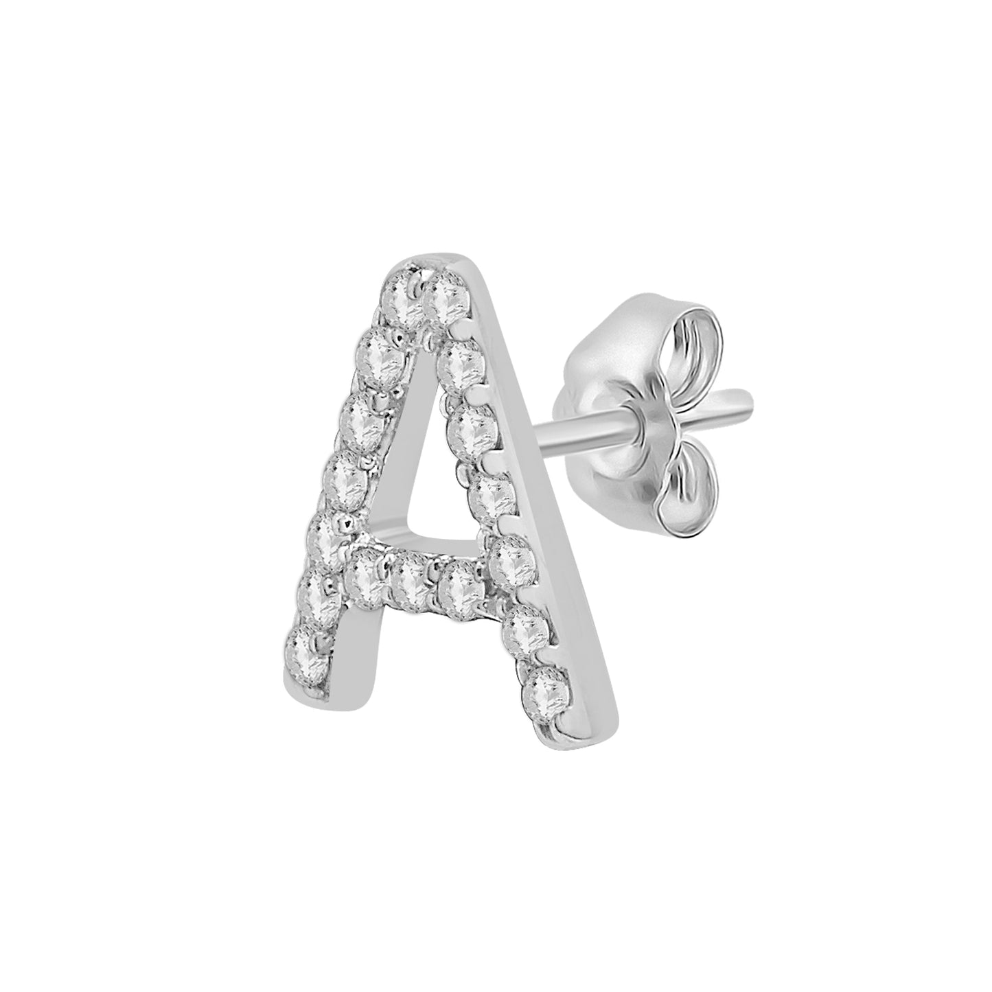 Single Initial Diamond Stud - A with White Gold