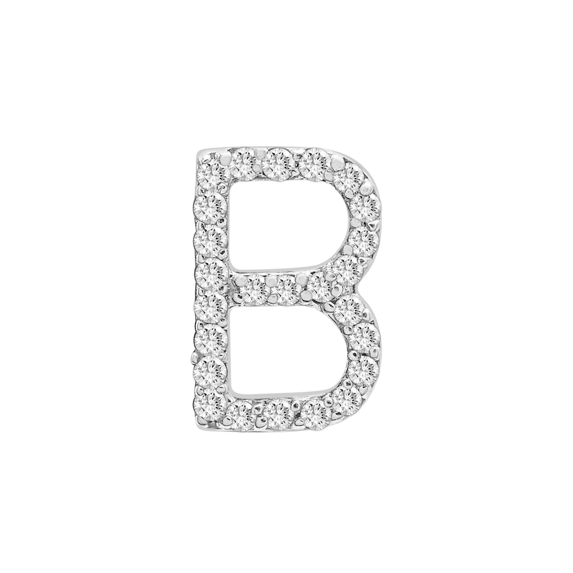 Single Initial Diamond Stud - B in White Gold