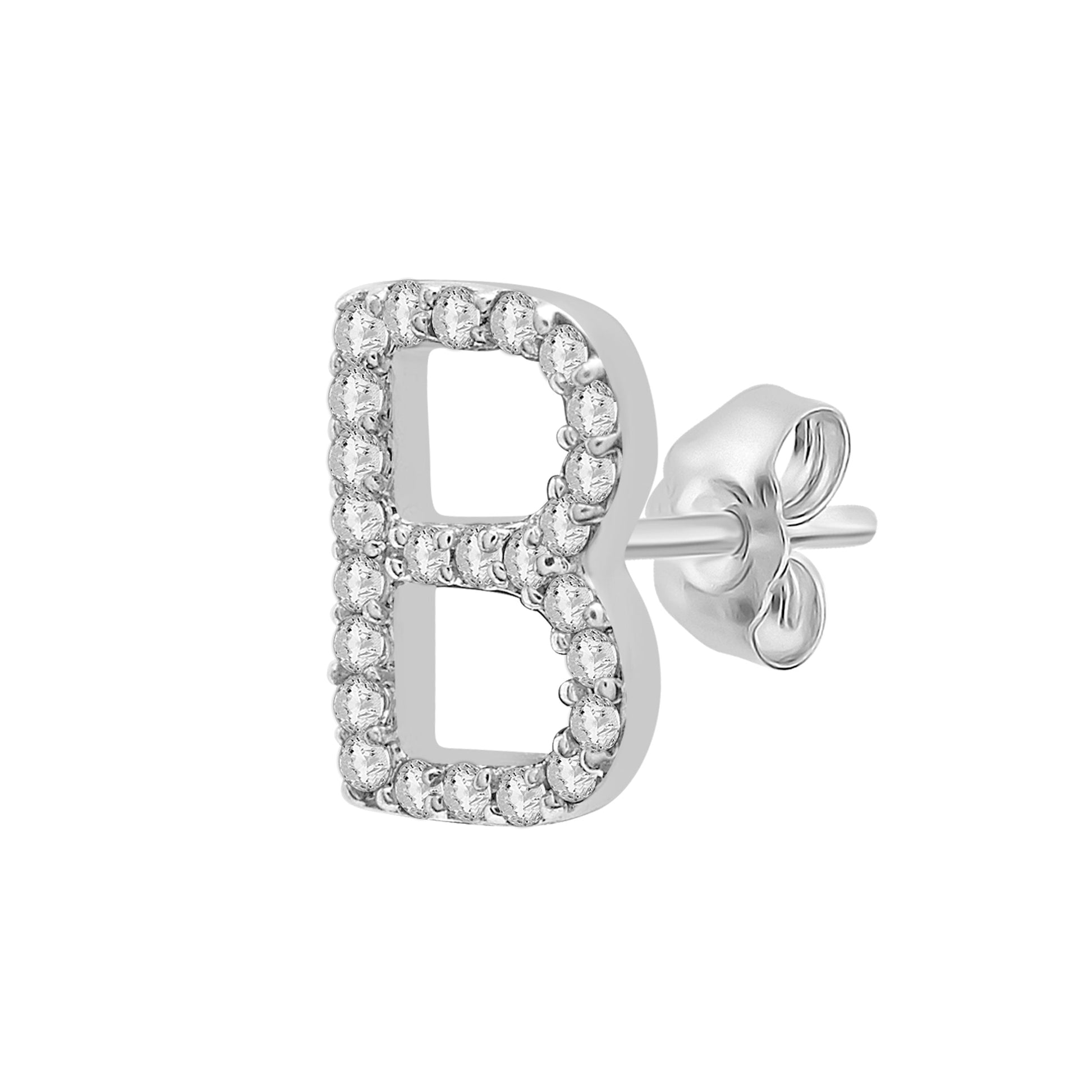 Single Initial Diamond Stud - B in White Gold For Ear