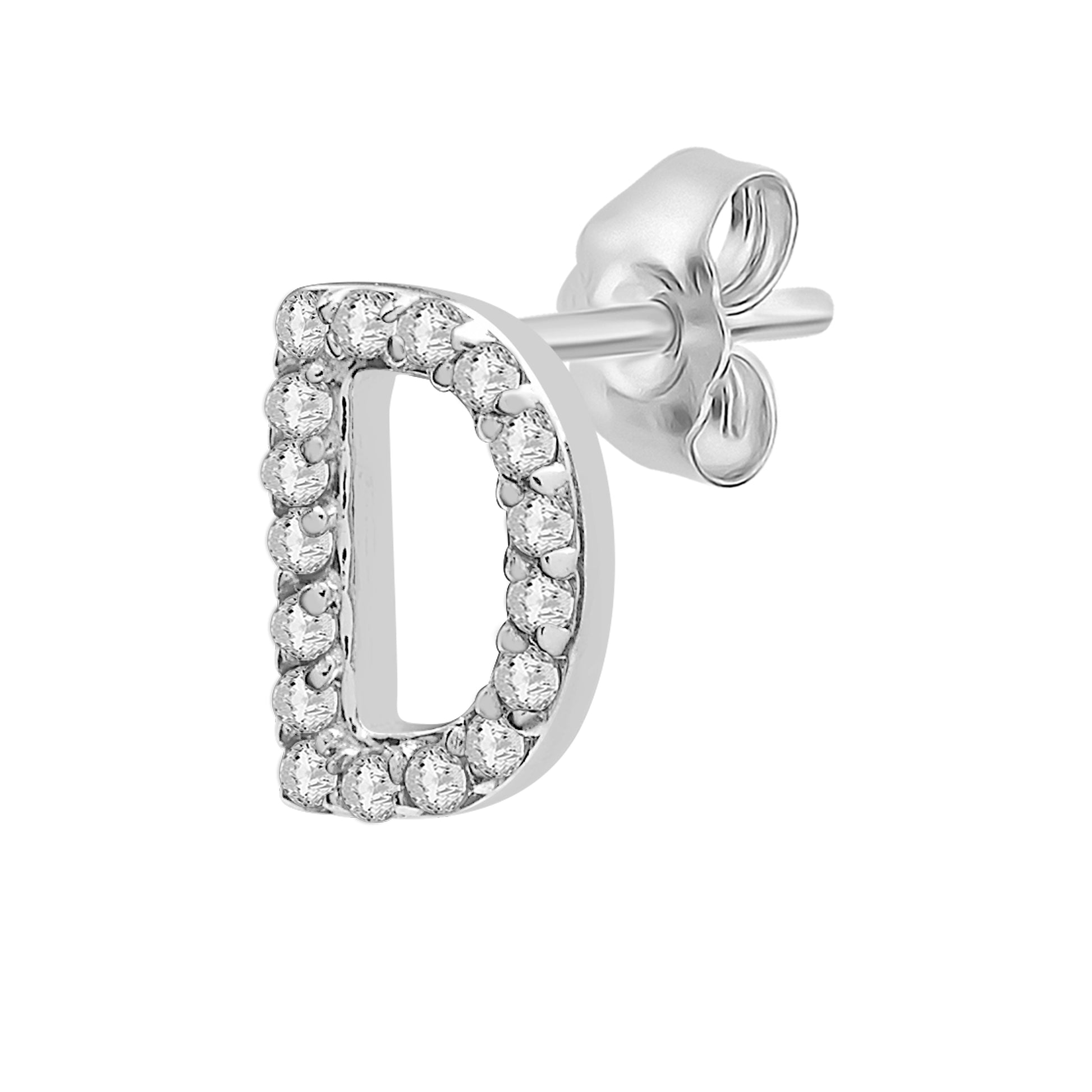 Single Initial Diamond Stud - D in White Gold
