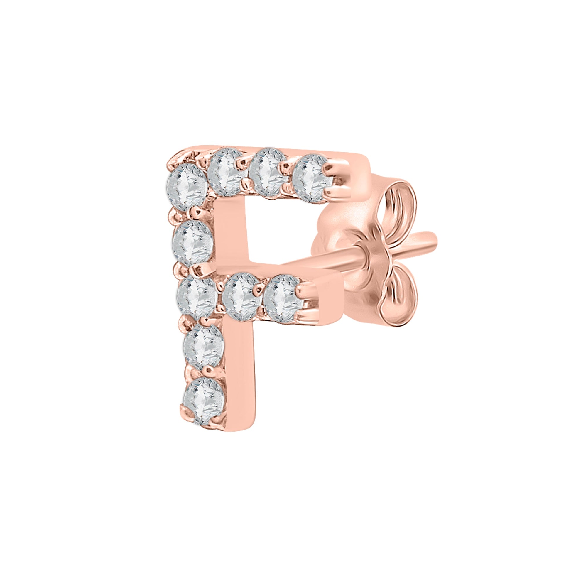 Single Initial Diamond Stud - F in Rose Gold for Ear