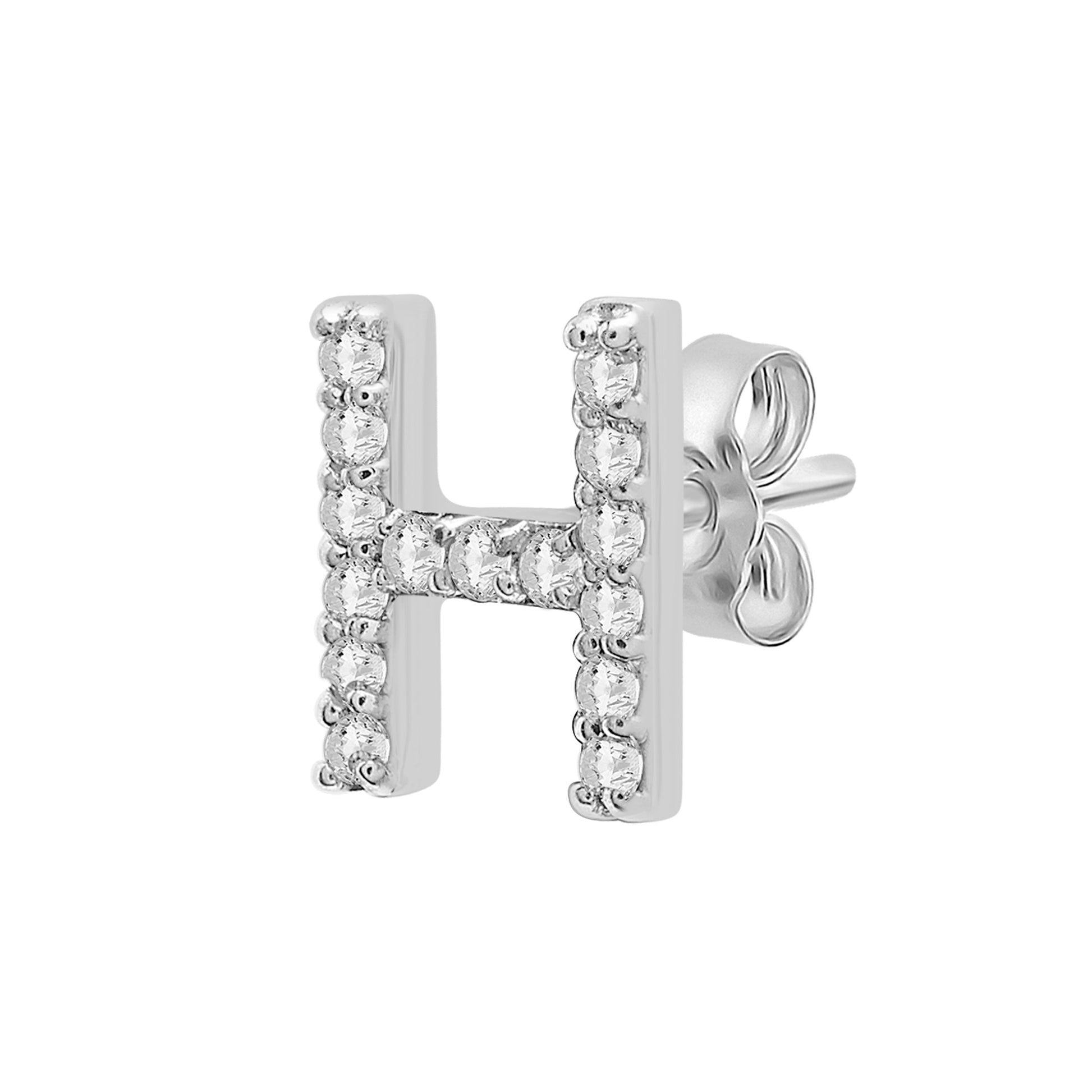 Single Initial Diamond Stud - H in White Gold for Ear