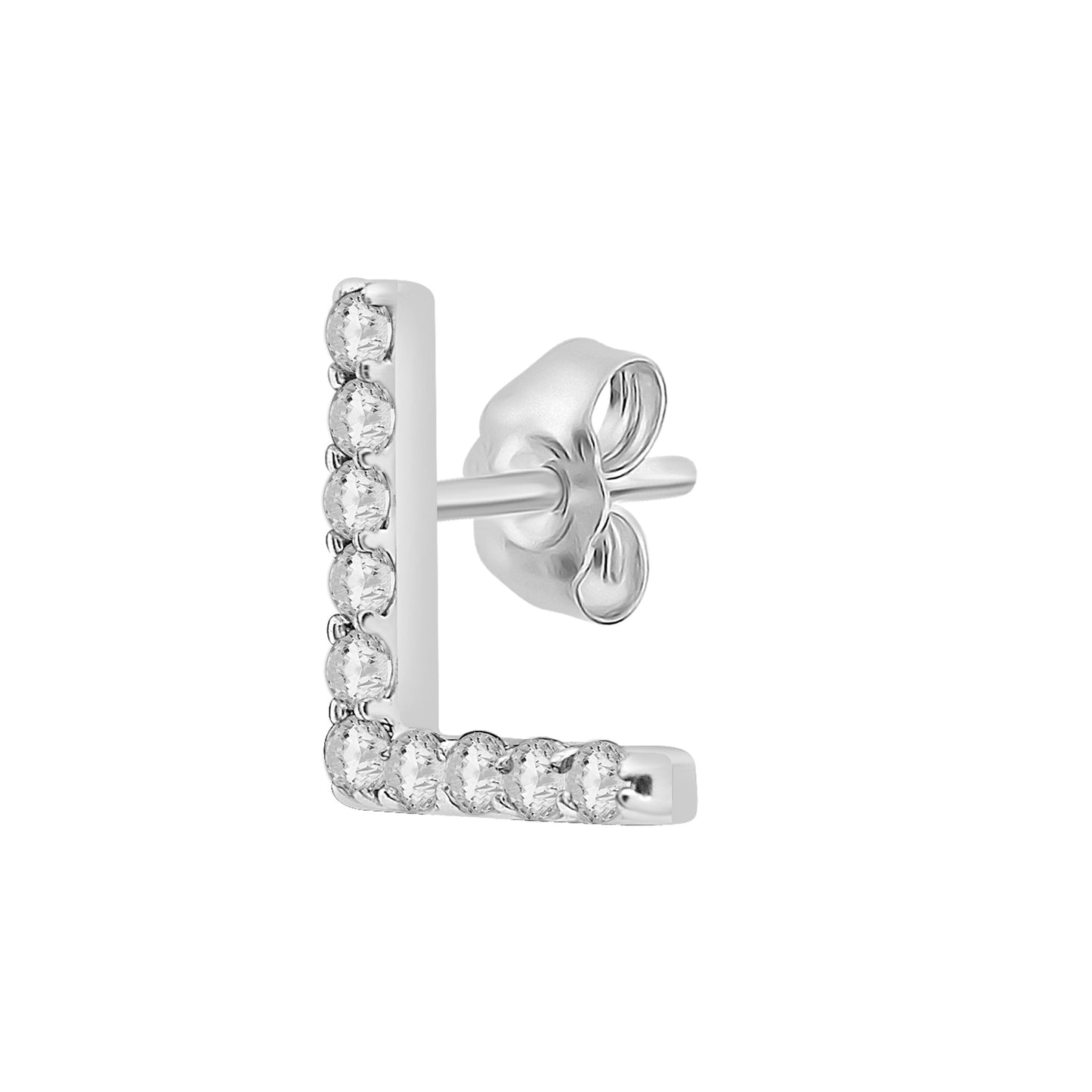 Single Initial Diamond Stud - L in White Gold for Ear
