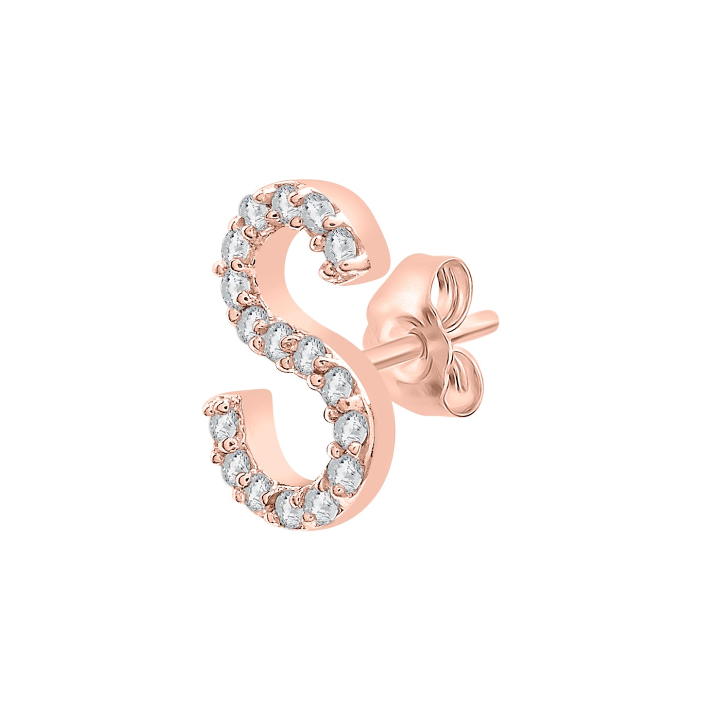 Single Initial Diamond Stud - S in Rose Gold