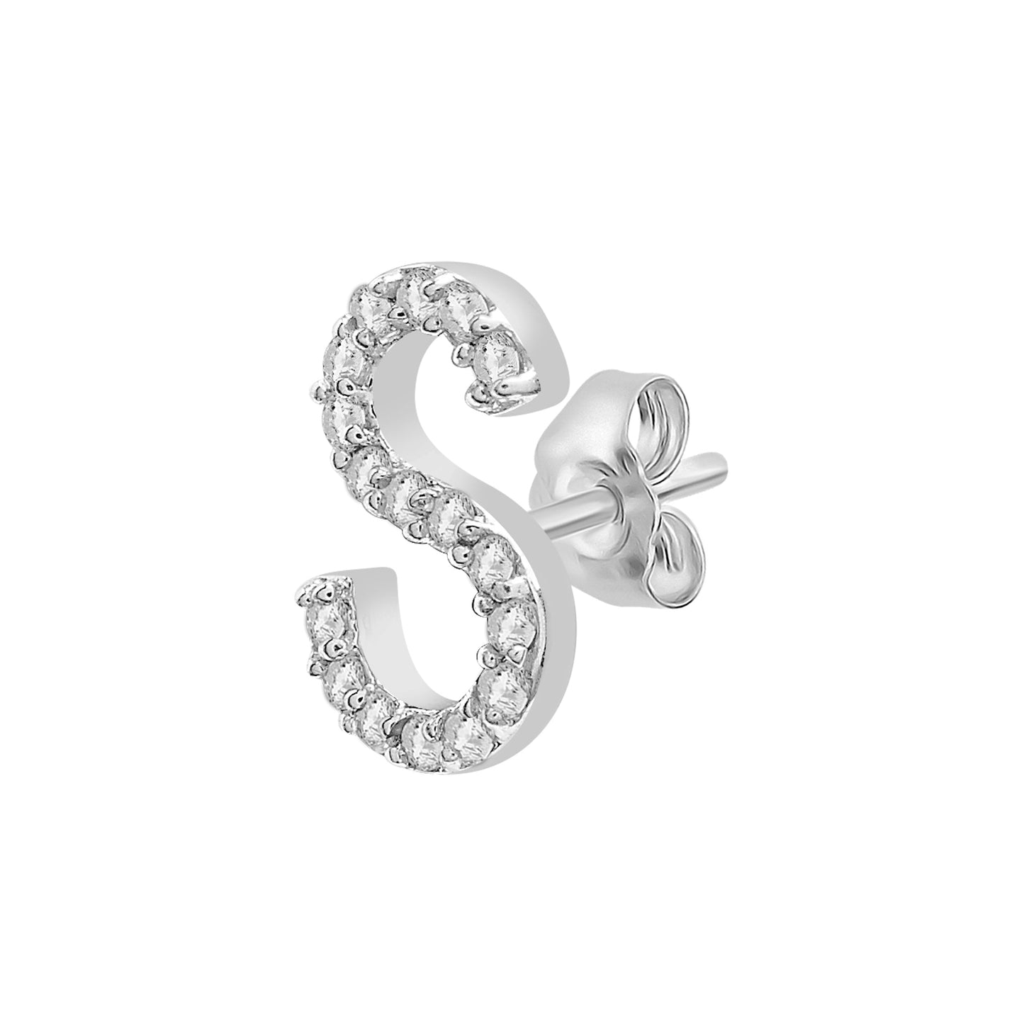 Single Initial Diamond Stud - S in White Gold