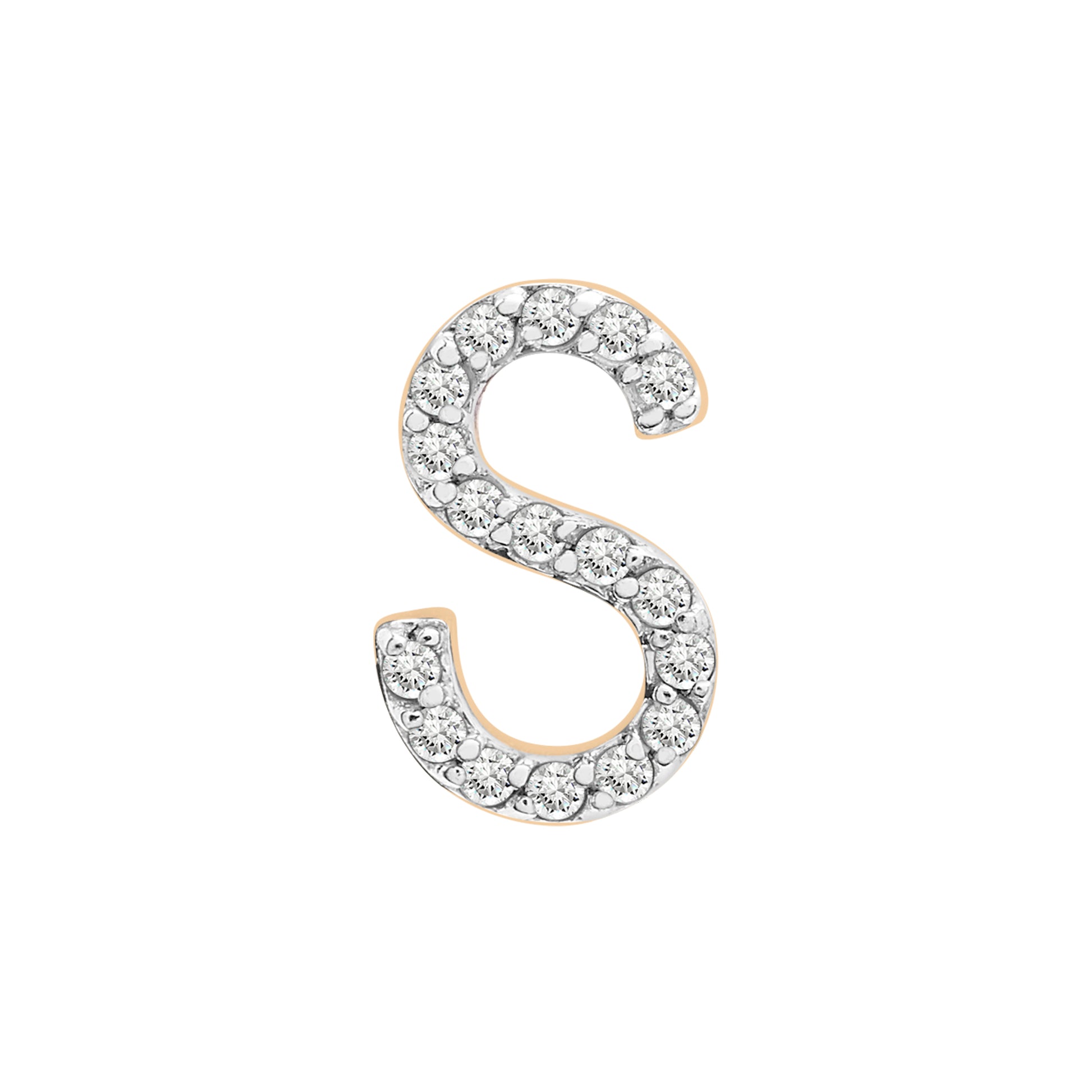 Single Initial Diamond Stud - S in Yellow Gold for Ear