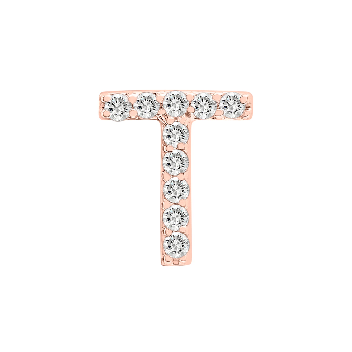 Single Initial Diamond Stud - T in Rose Gold for Ear