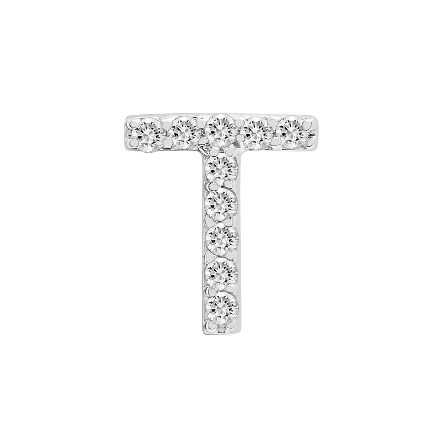 Single Initial Diamond Stud - T in White Gold