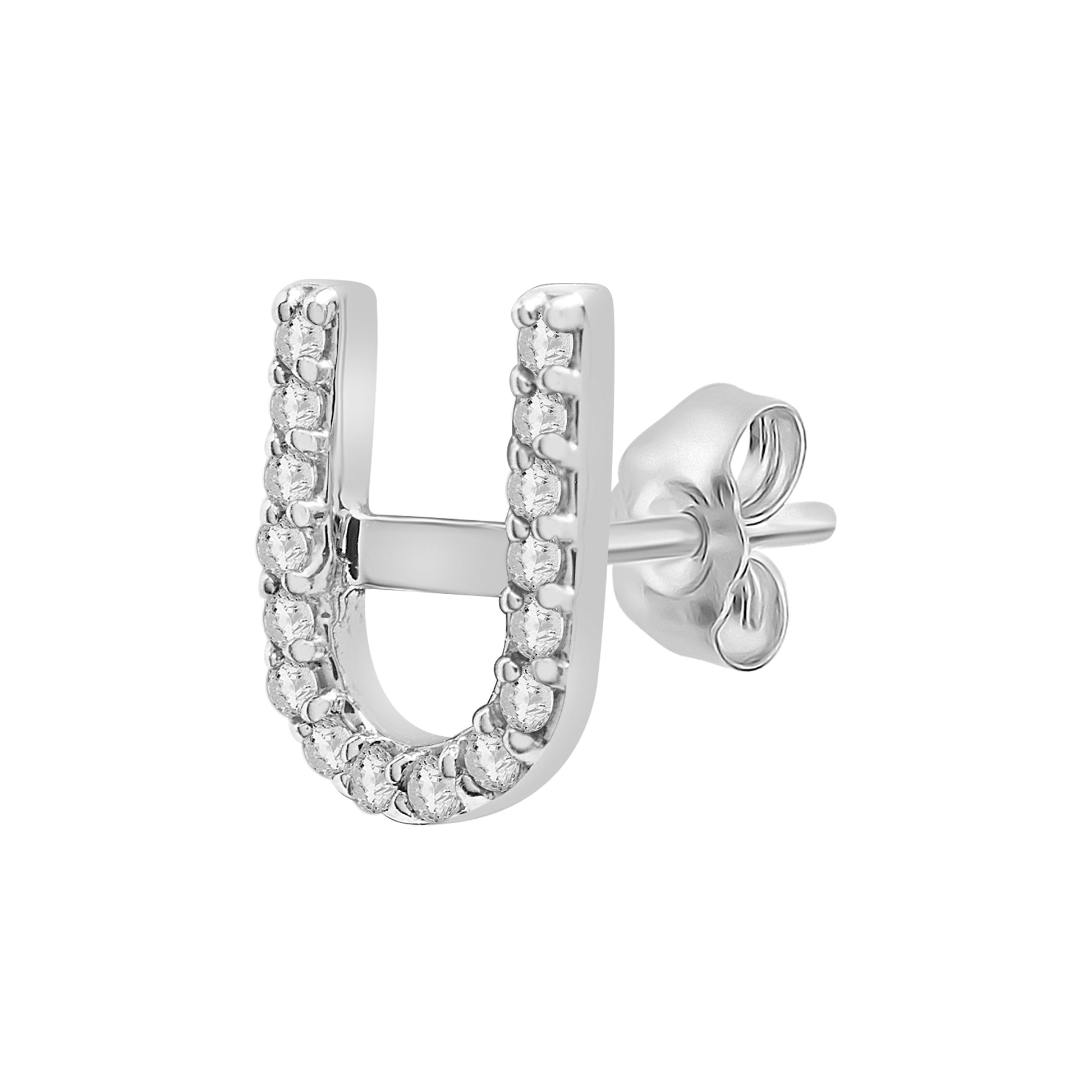 Single Initial Diamond Stud - U in White Gold