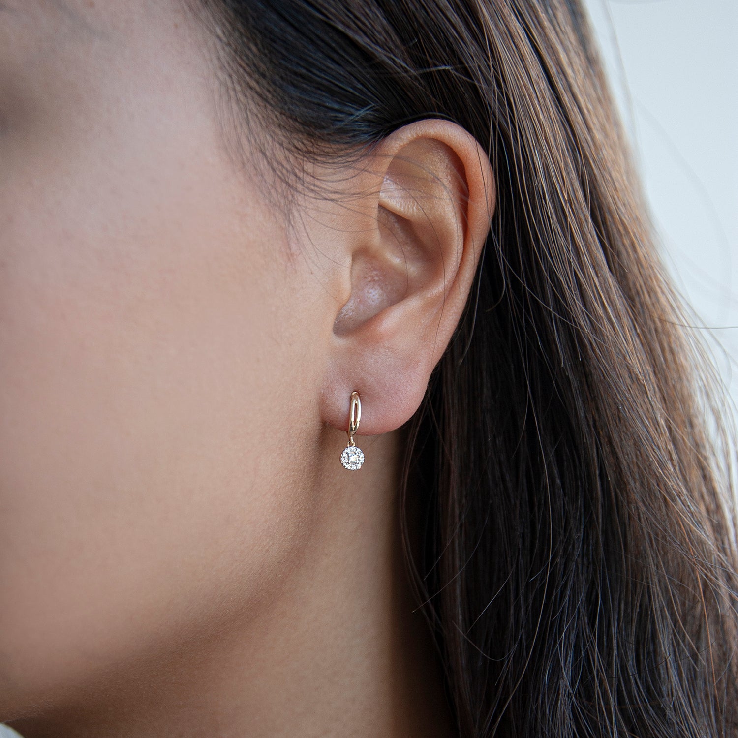 Elan Diamond Round Dangle Earrings In Ear