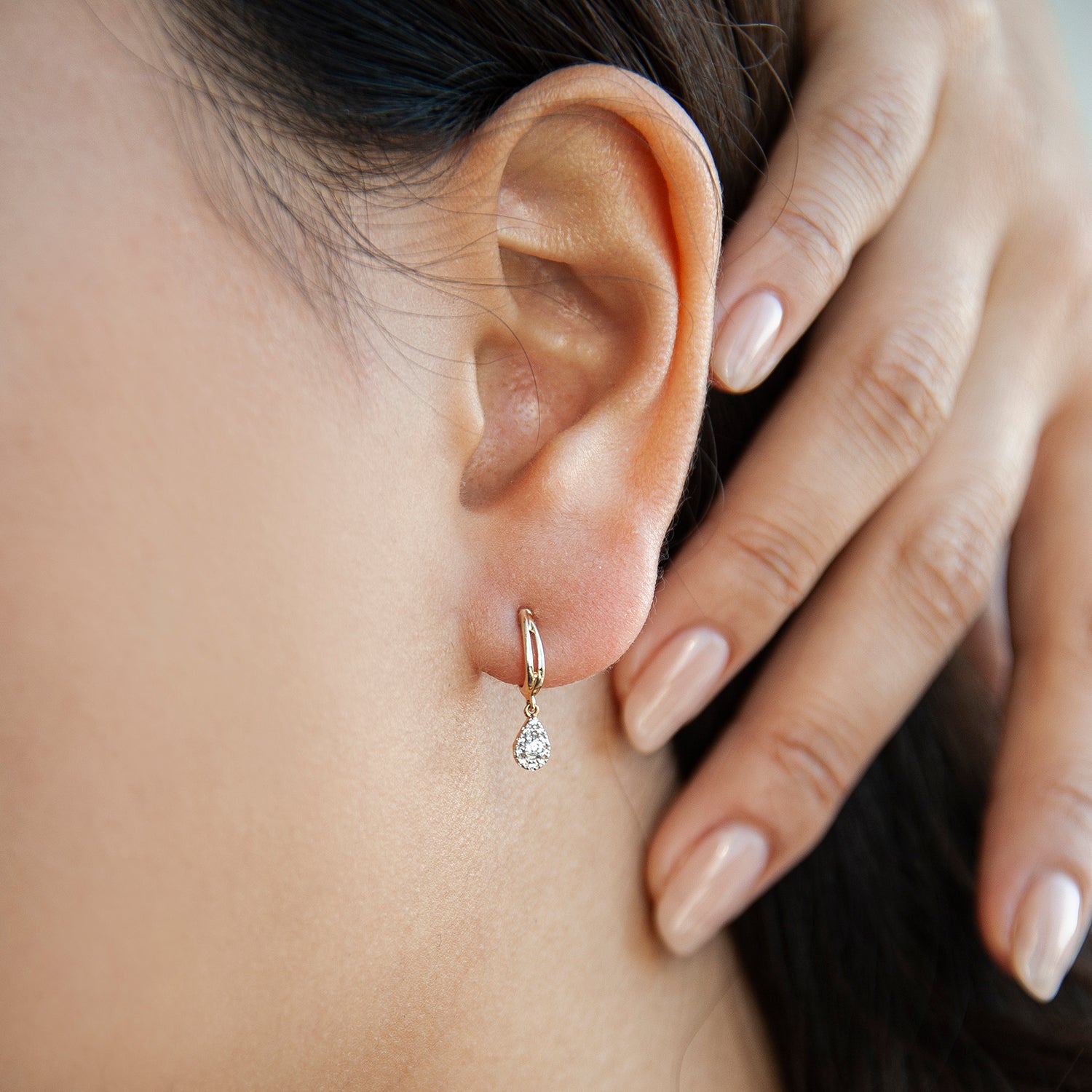 Edan Diamond Pear Dangle Earrings In Ear