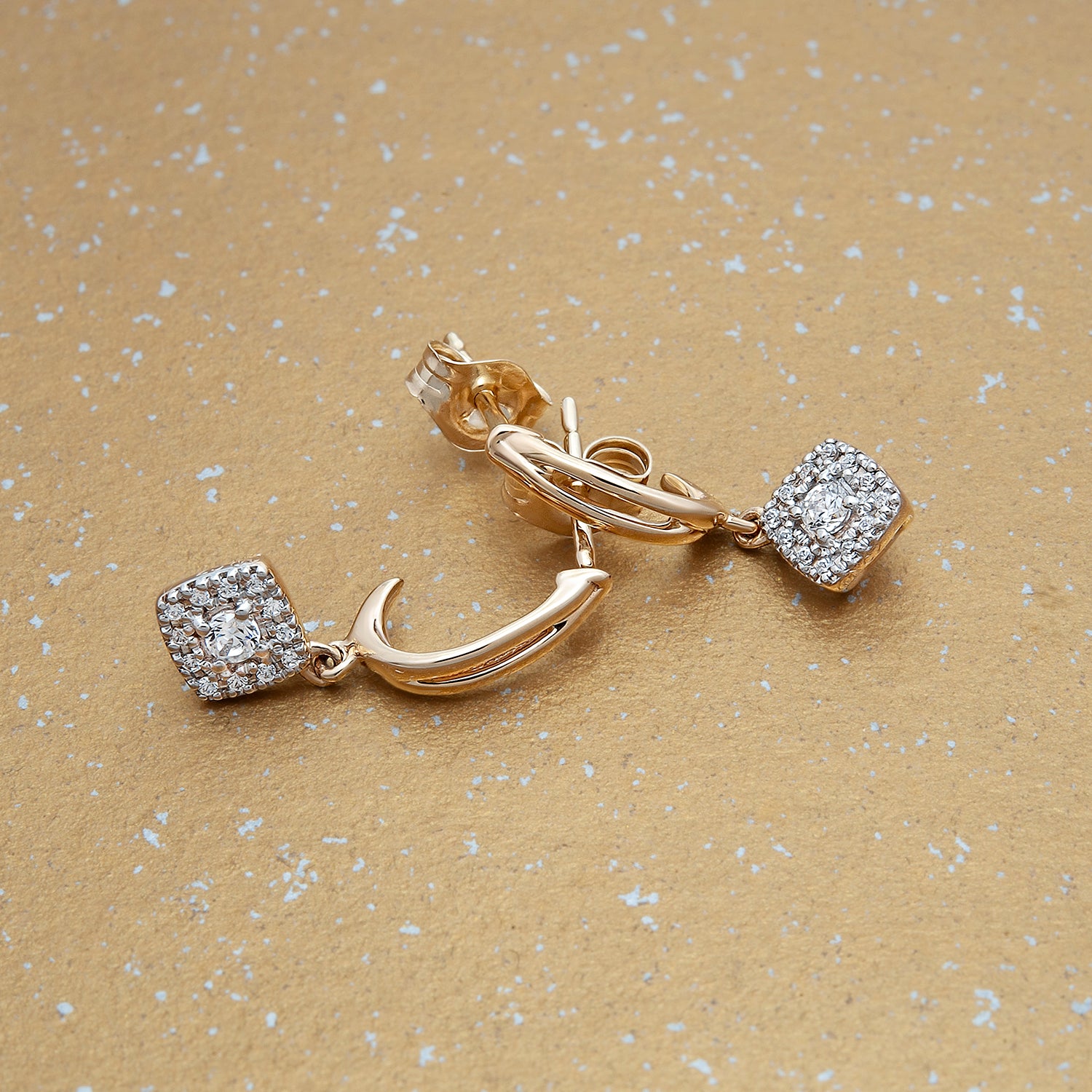 Enid Diamond Cushion Dangle Earrings In Gold Coated