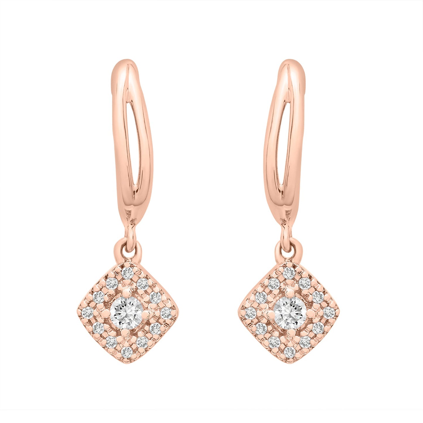 Enid Diamond Cushion Dangle Earrings In Rose Gold Coated