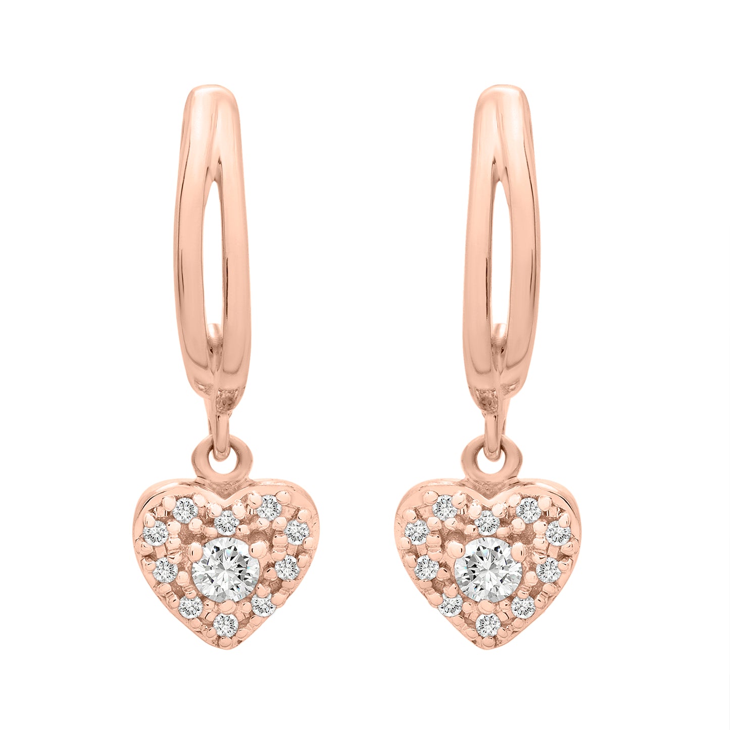 Etta Diamond Heart Dangle Earrings In Rose Gold Front View