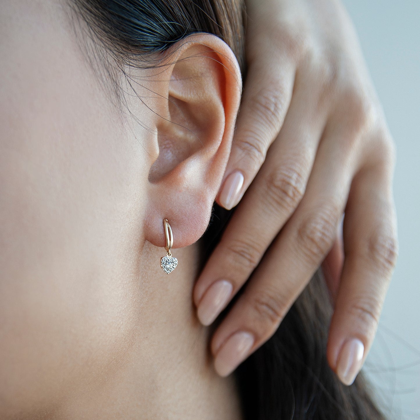 Etta Diamond Heart Dangle Earrings In Ear