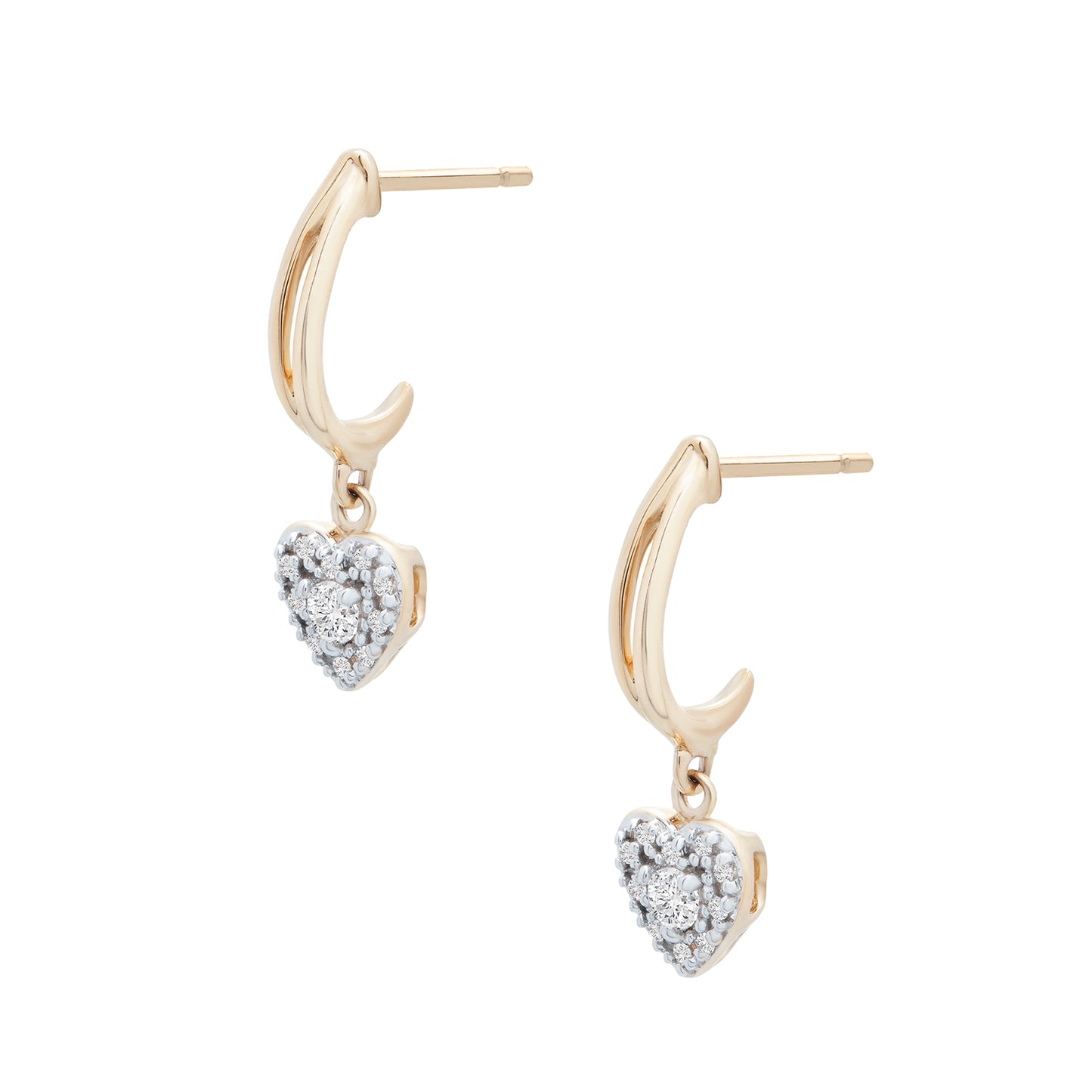 Etta Diamond Heart Dangle Earrings In Gold Coated