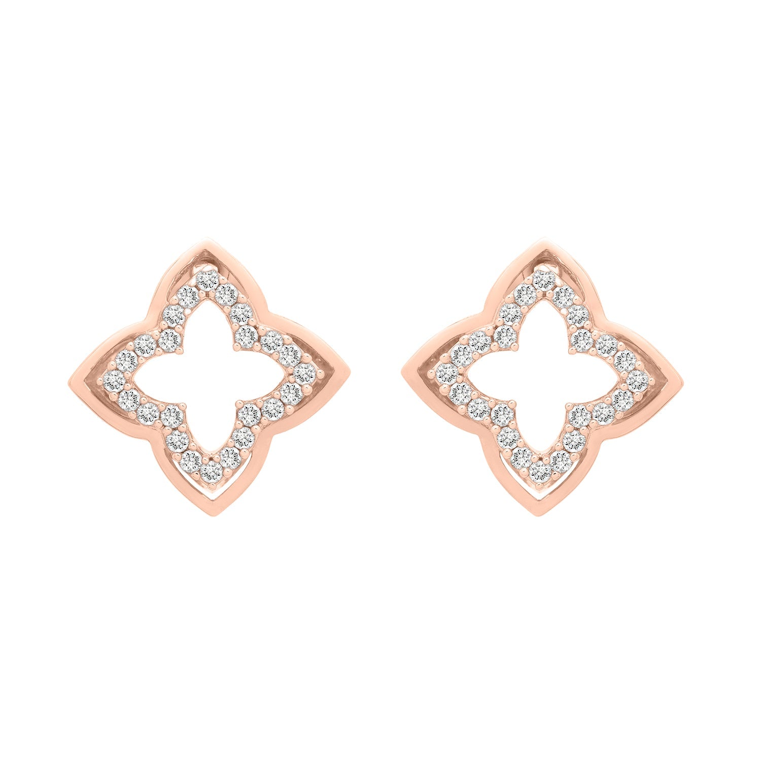 Eti Open Clover Stud Earrings in Rose Gold With front View