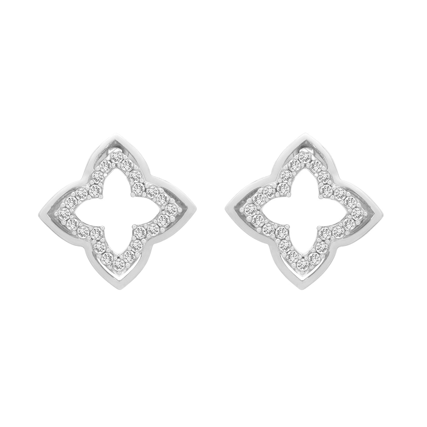 Eti Open Clover Stud Earrings in Silver With front View