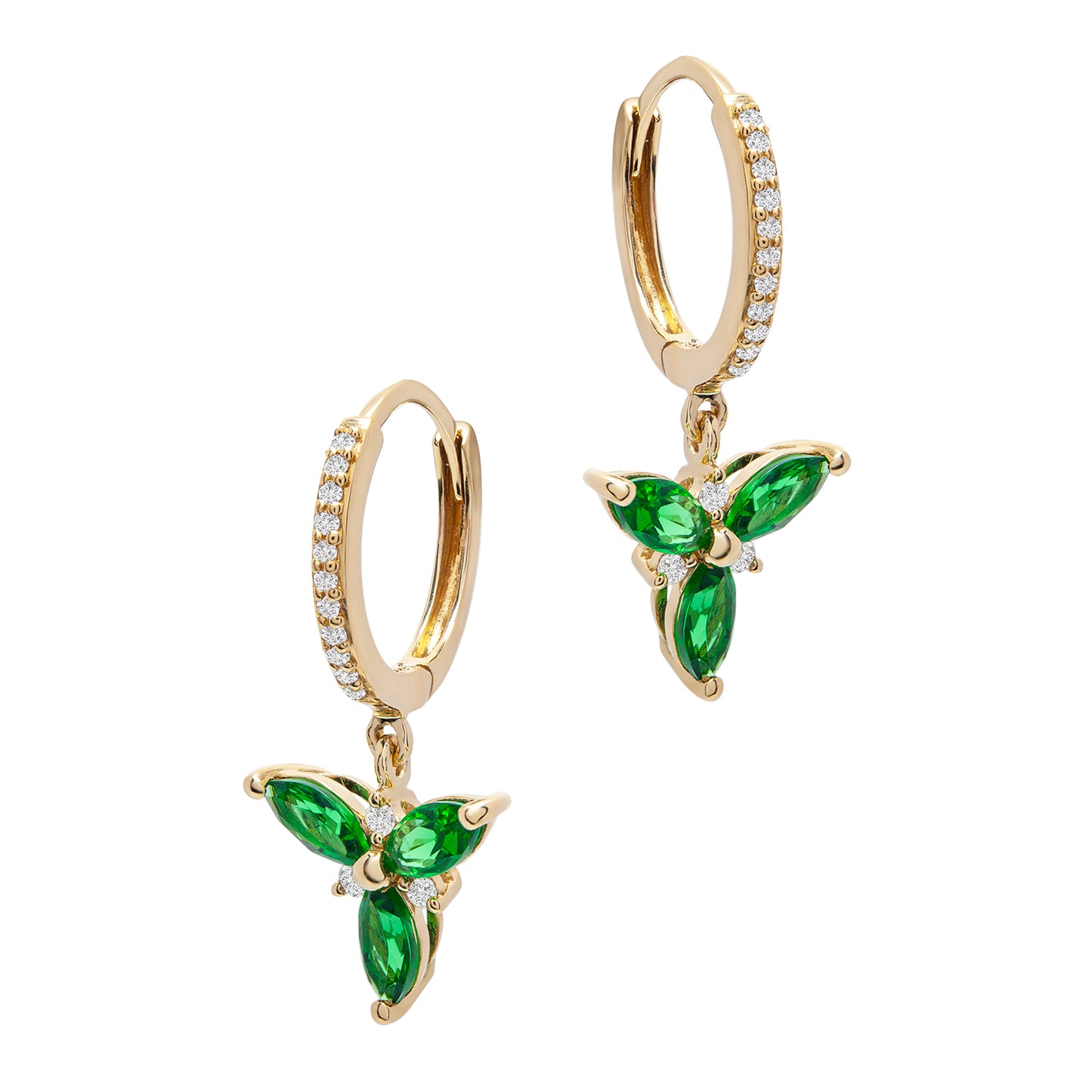Emerald Flower & Diamond Accent Dangle Hoop Earrings