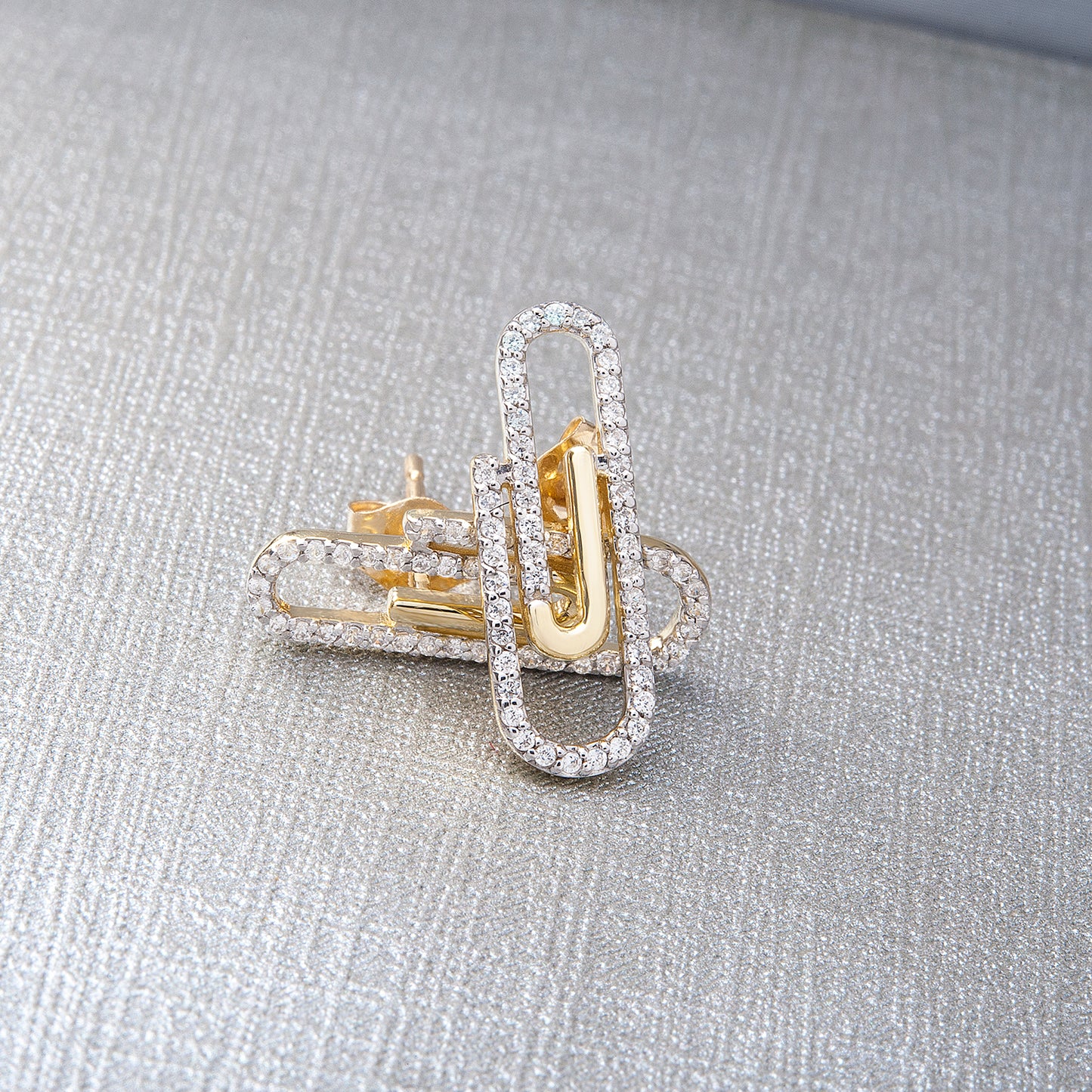 Erta Diamond Paperclip Stud Earrings in Gold Coated