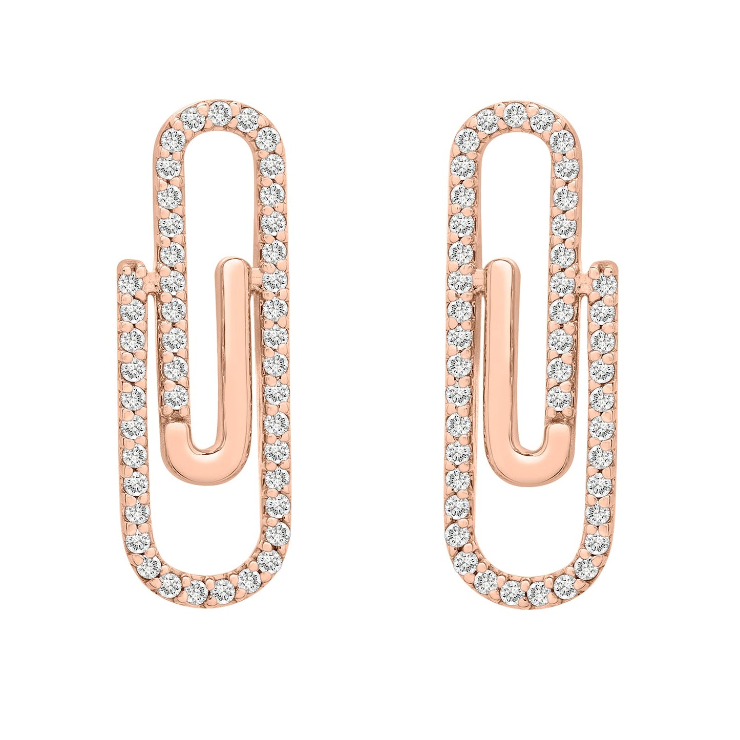 Erta Diamond Paperclip Stud Earrings in Rose Gold
