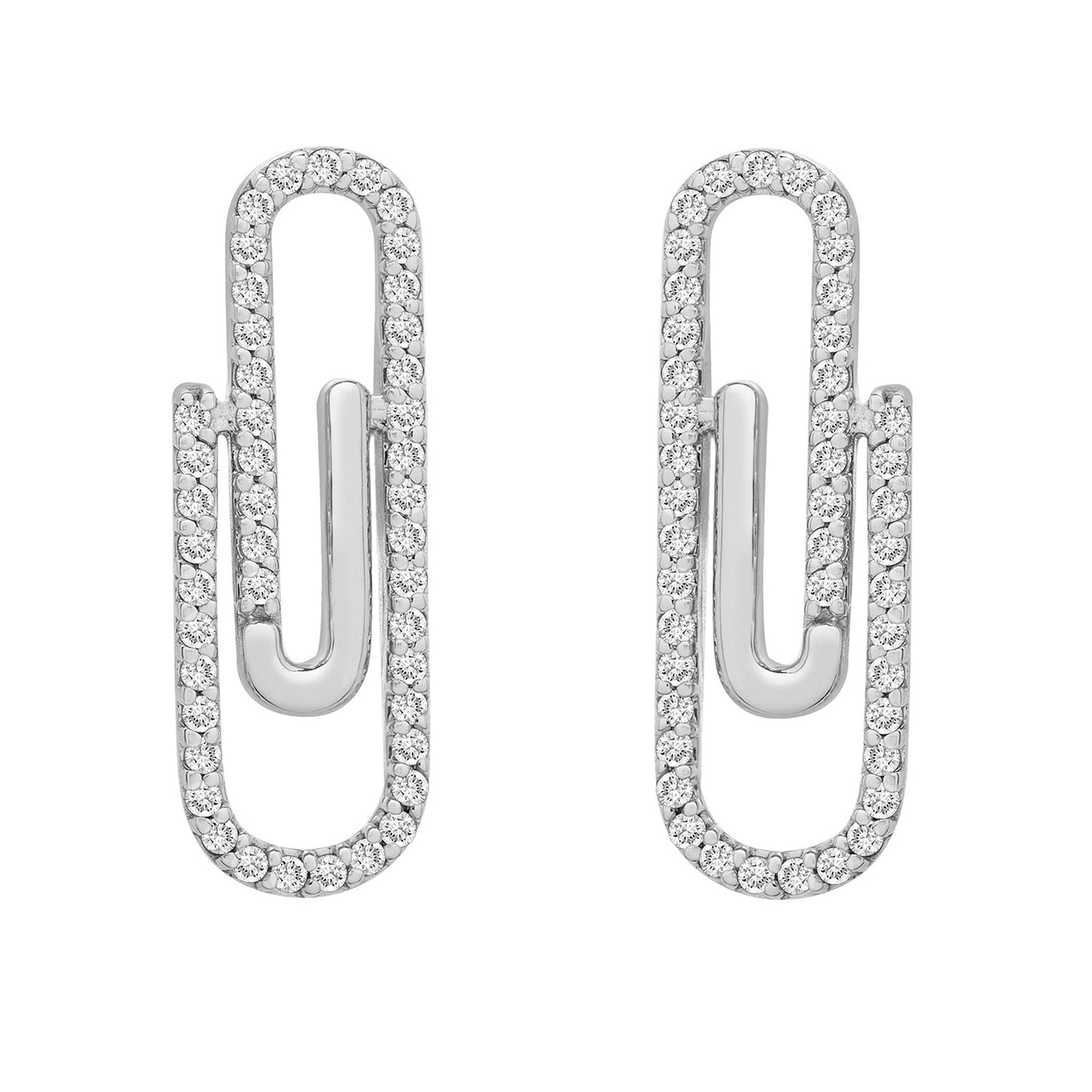 Erta Diamond Paperclip Stud Earrings in Silver