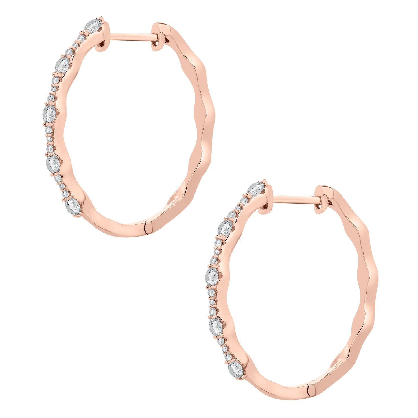 Eyrna Diamond Hoop Earrings In Rose Gold Coated