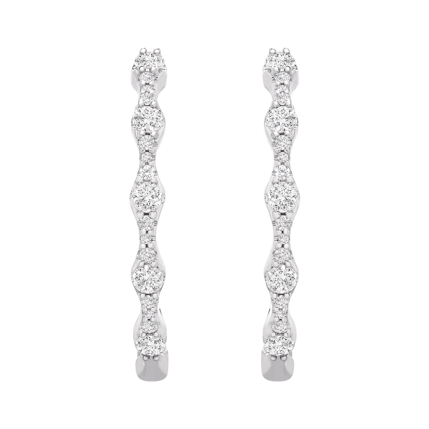 Eyrna Diamond Hoop Earrings In Silver Front View
