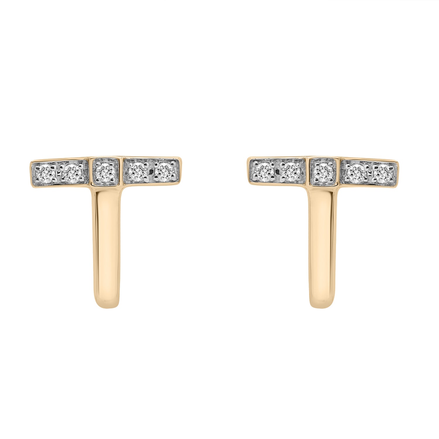 Ember Curved T Diamond Huggie Earrings In Gold