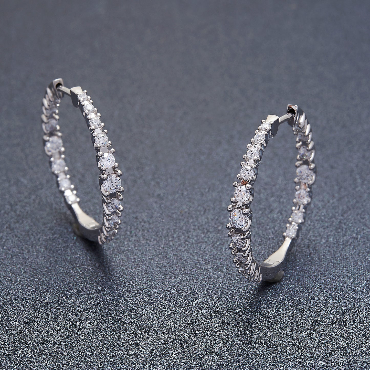 Heiress Petite Diamond Hoop Earrings In Silver Coated