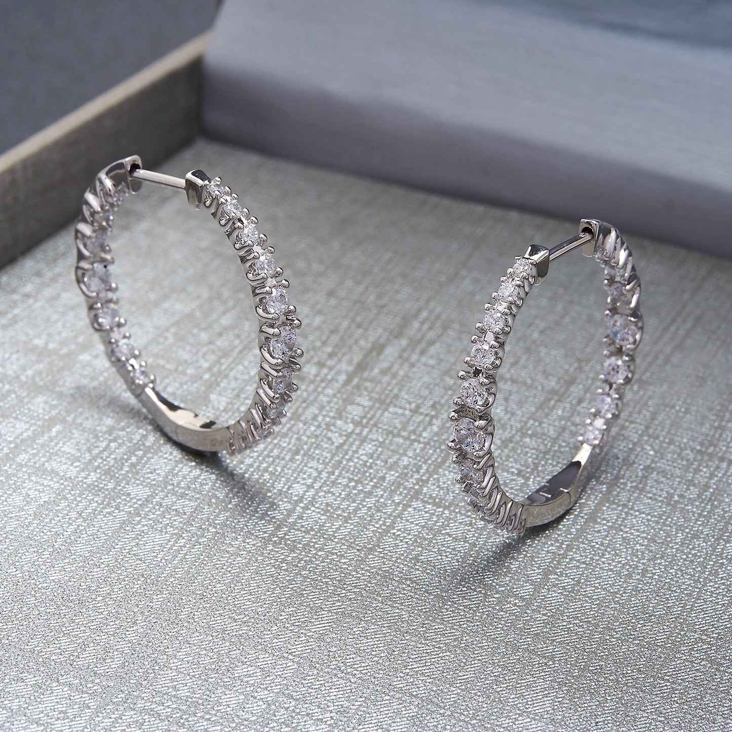 Heiress Petite Diamond Hoop Earrings In Silver Top View
