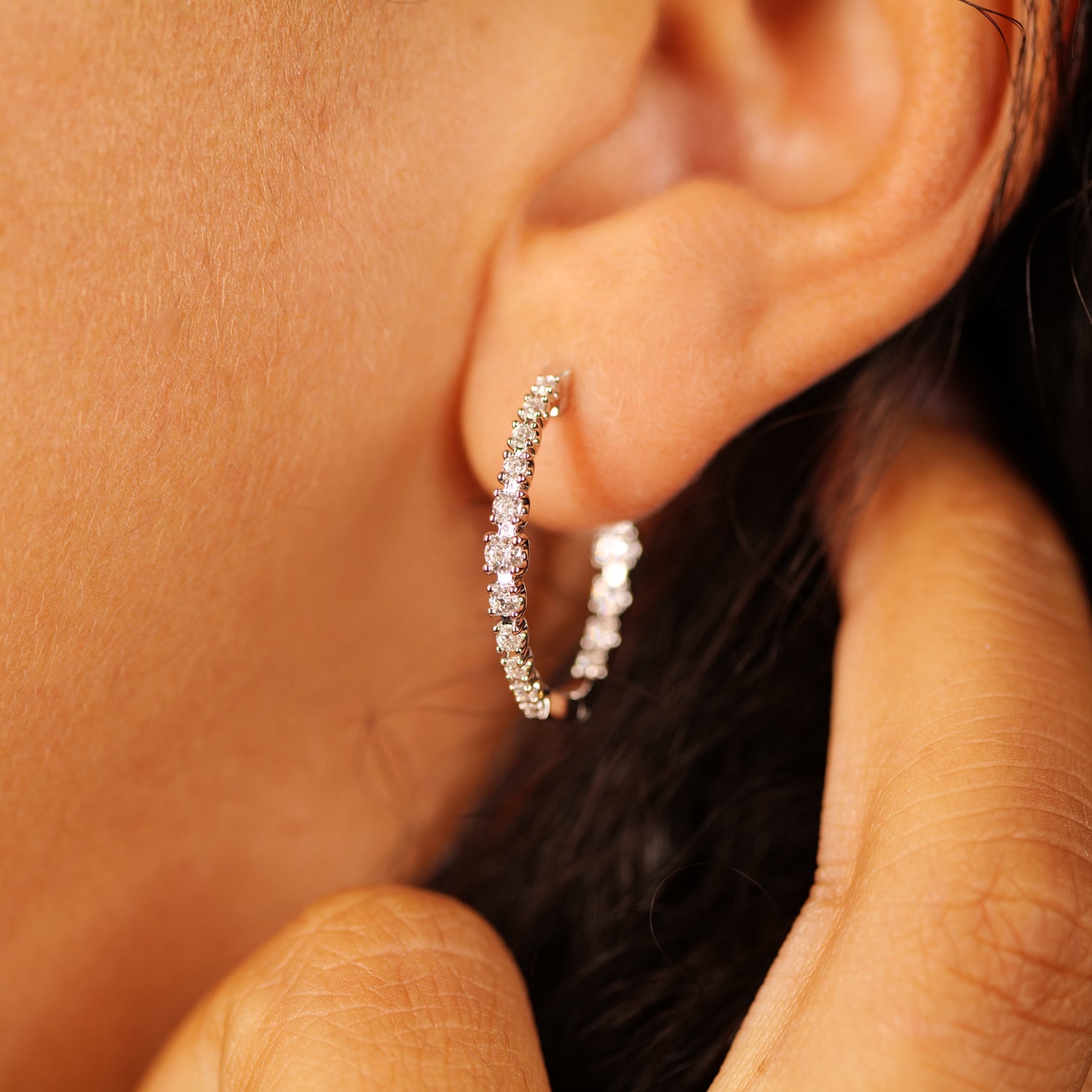 Heiress Petite Diamond Hoop Earrings In Girl Ear