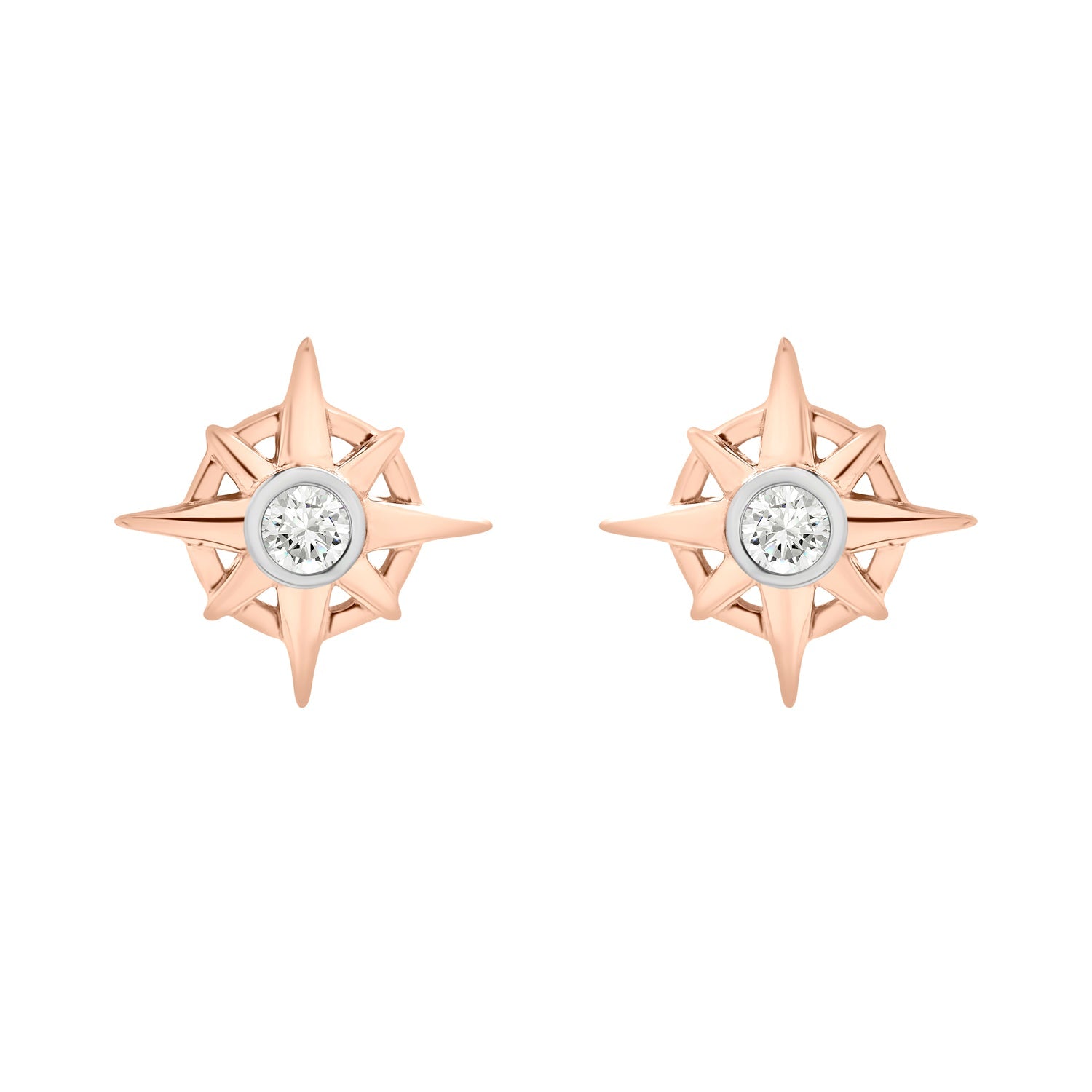 Phoenix Compass Diamond Stud Earrings in Rose Gold