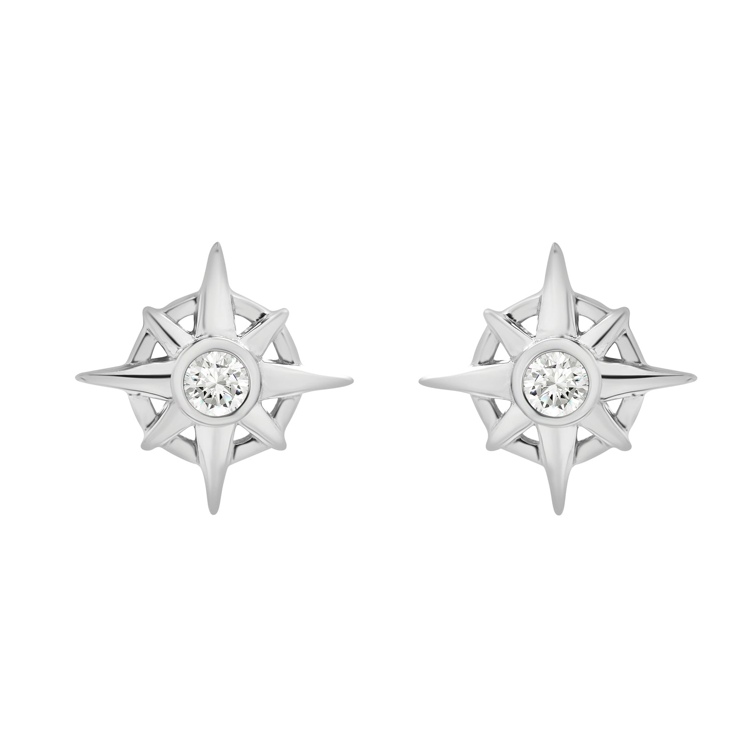 Phoenix Compass Diamond Stud Earrings in White Gold