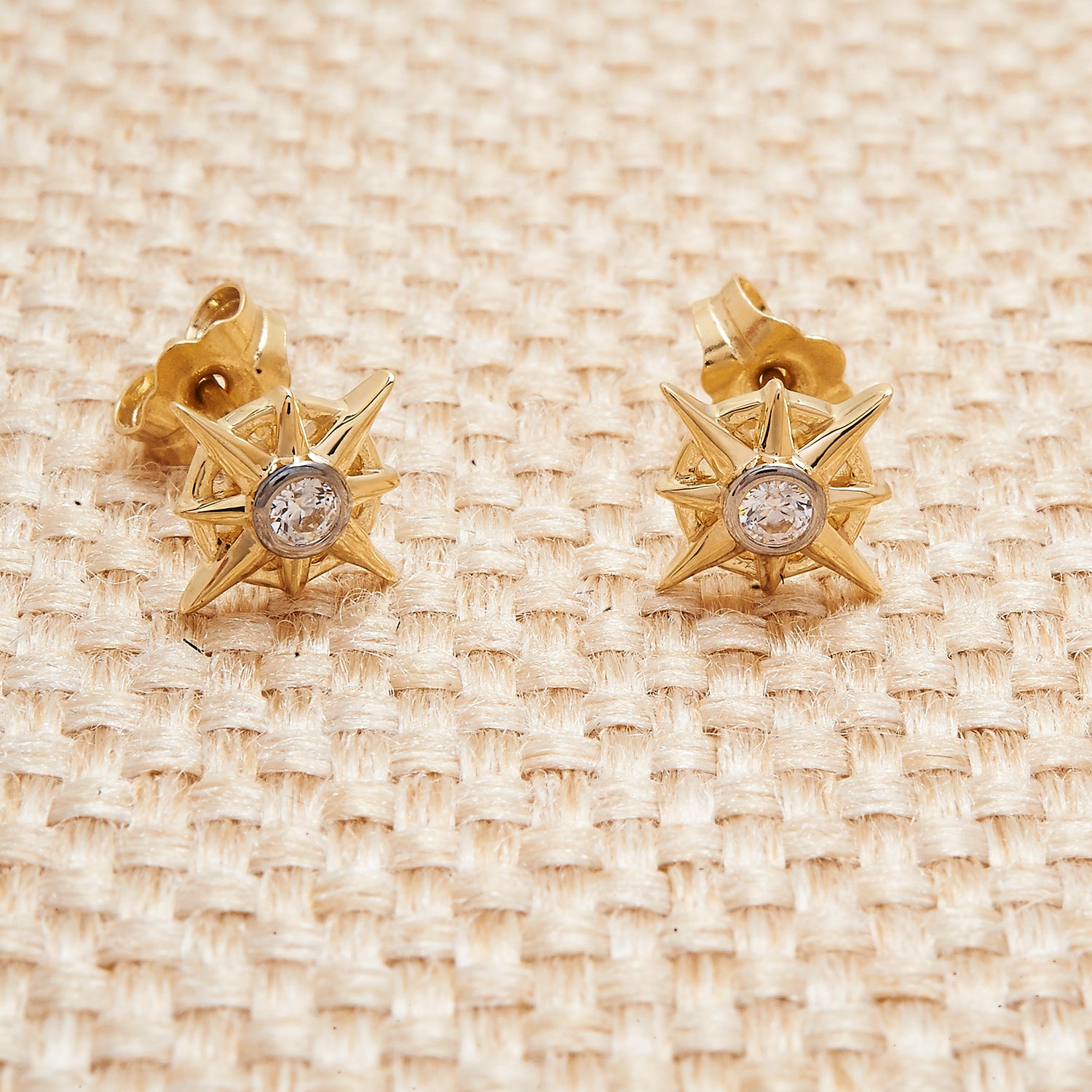 Phoenix Compass Diamond Stud Earrings in Yellow Gold