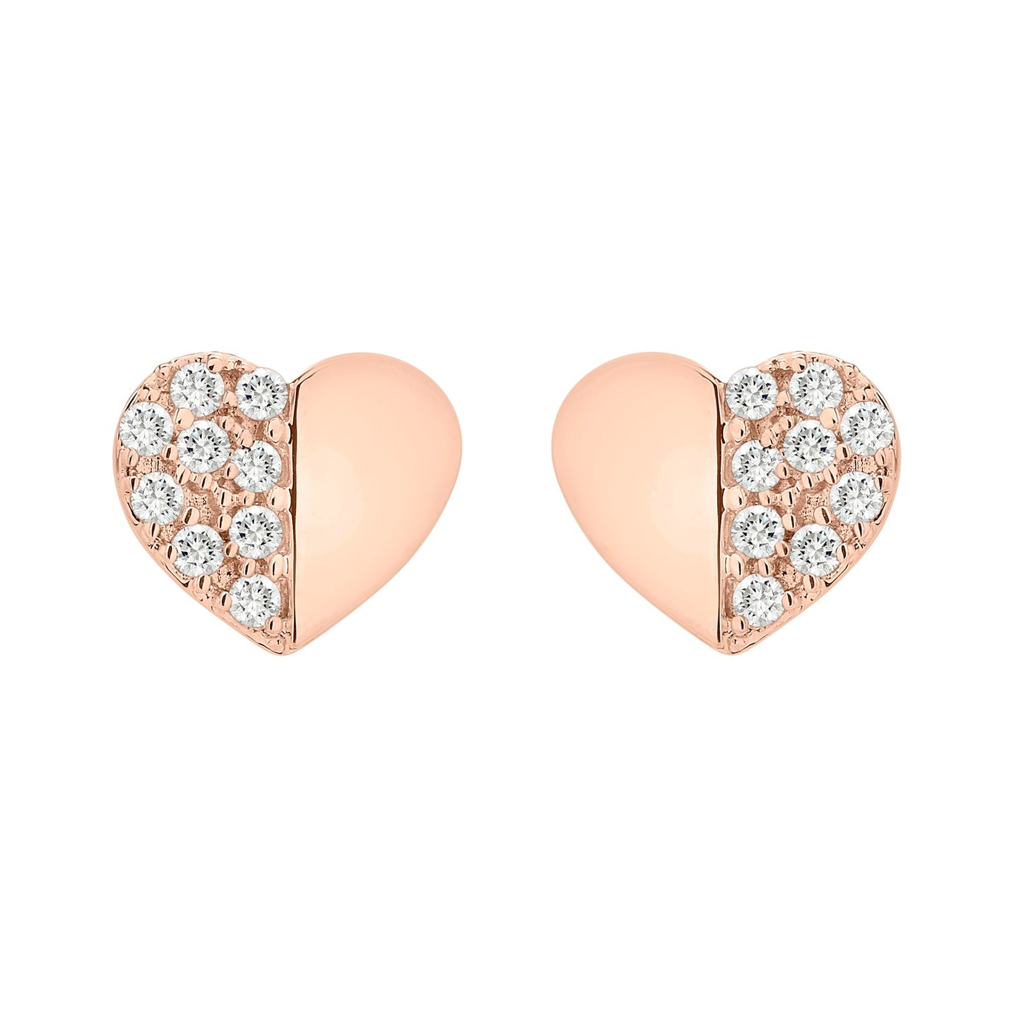 Encanta Gold and Diamond Heart Earrings In Rose Gold