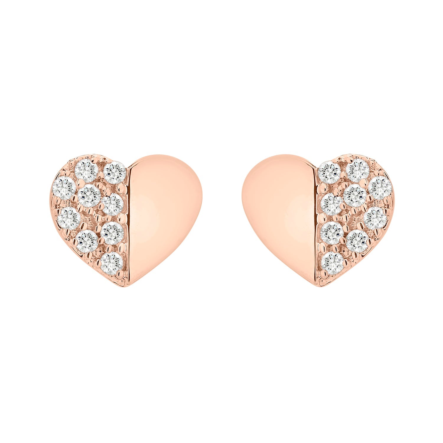 Encanta Gold and Diamond Heart Earrings In Rose Gold