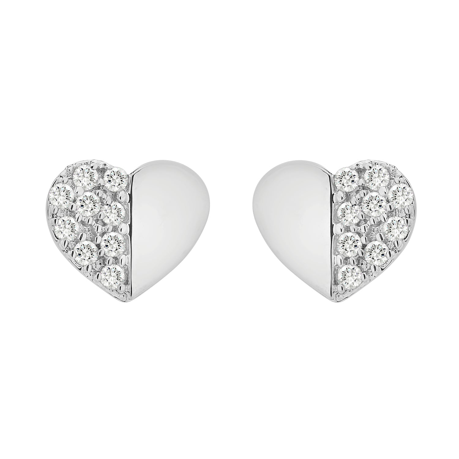 Encanta Gold and Diamond Heart Earrings In Silver
