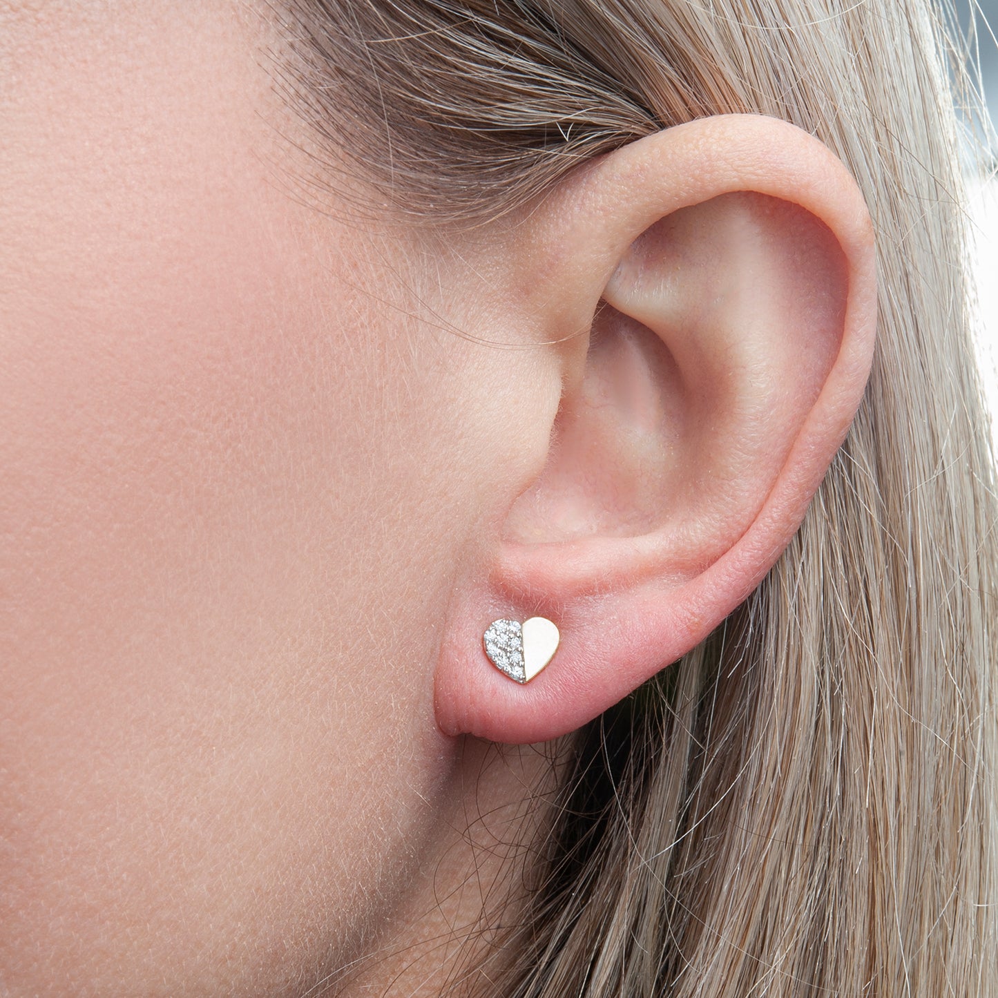 Encanta Gold and Diamond Heart Earrings In Girl Ear